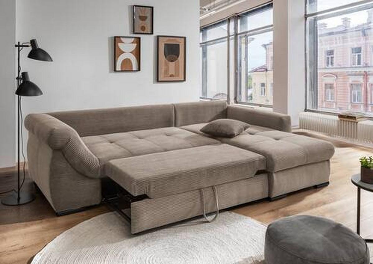 Ecksofa Federico Graubraun S: 302/188 cm - Graubraun/Schwarz, MODERN, Holz/Textil (302/188cm) - MID.YOU