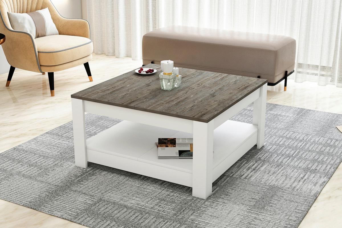 KONFERENČNÝ STOLÍK ATHENA - biela/tmavý dub, Design, kompozitné drevo (89/89/45cm) - Livetastic