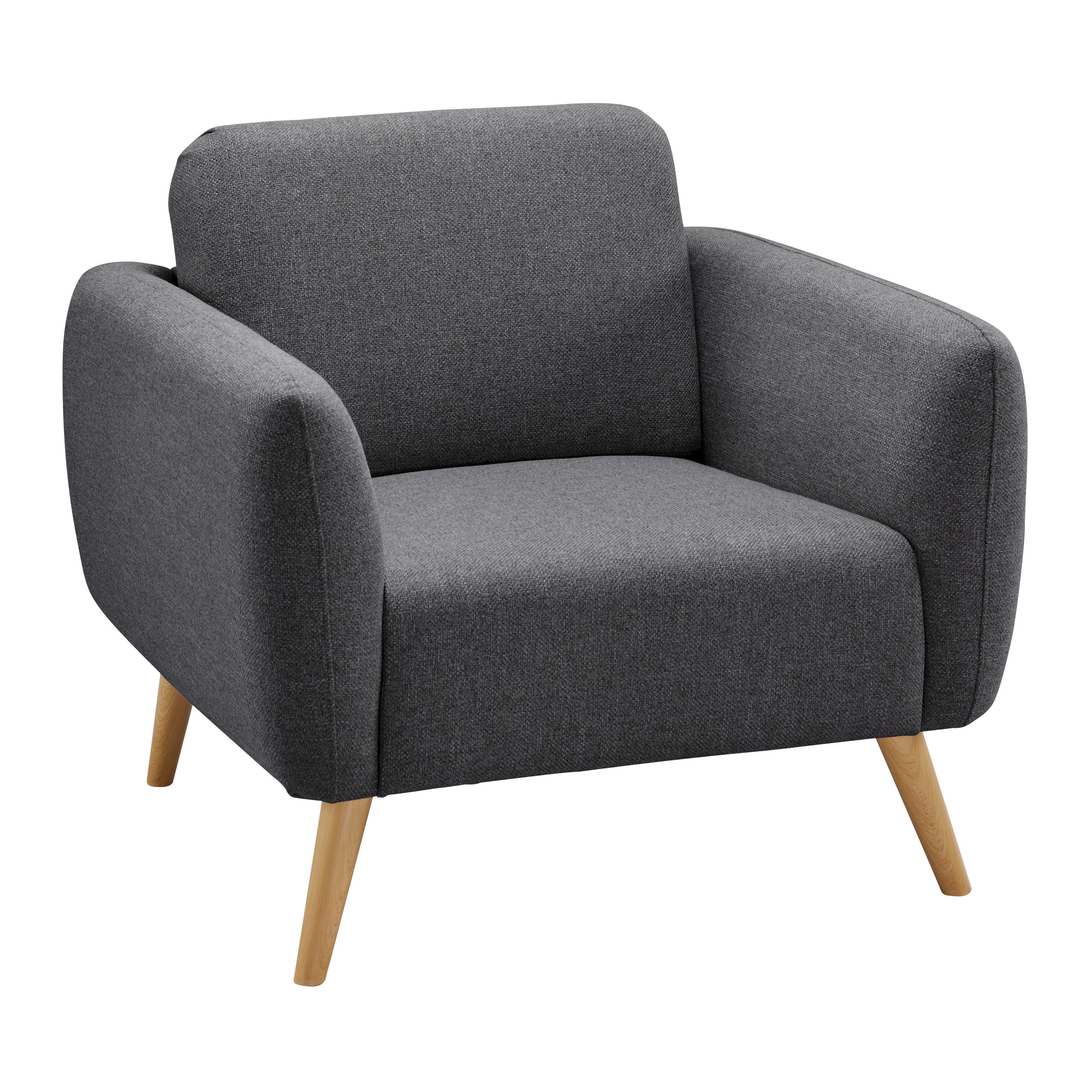 Malé křeslo PIA, tmavě šedé - tmavě šedá/přírodní barvy, Moderní, dřevo/textil (86/76/75cm) - Bessagi Home