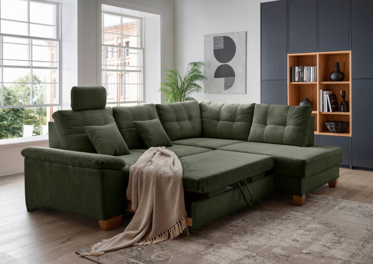 Ecksofa Brizzini Dunkelgrün S: 274x206 Cm - Dunkelgrün/Naturfarben, MODERN, Textil (274/206cm) - Livetastic