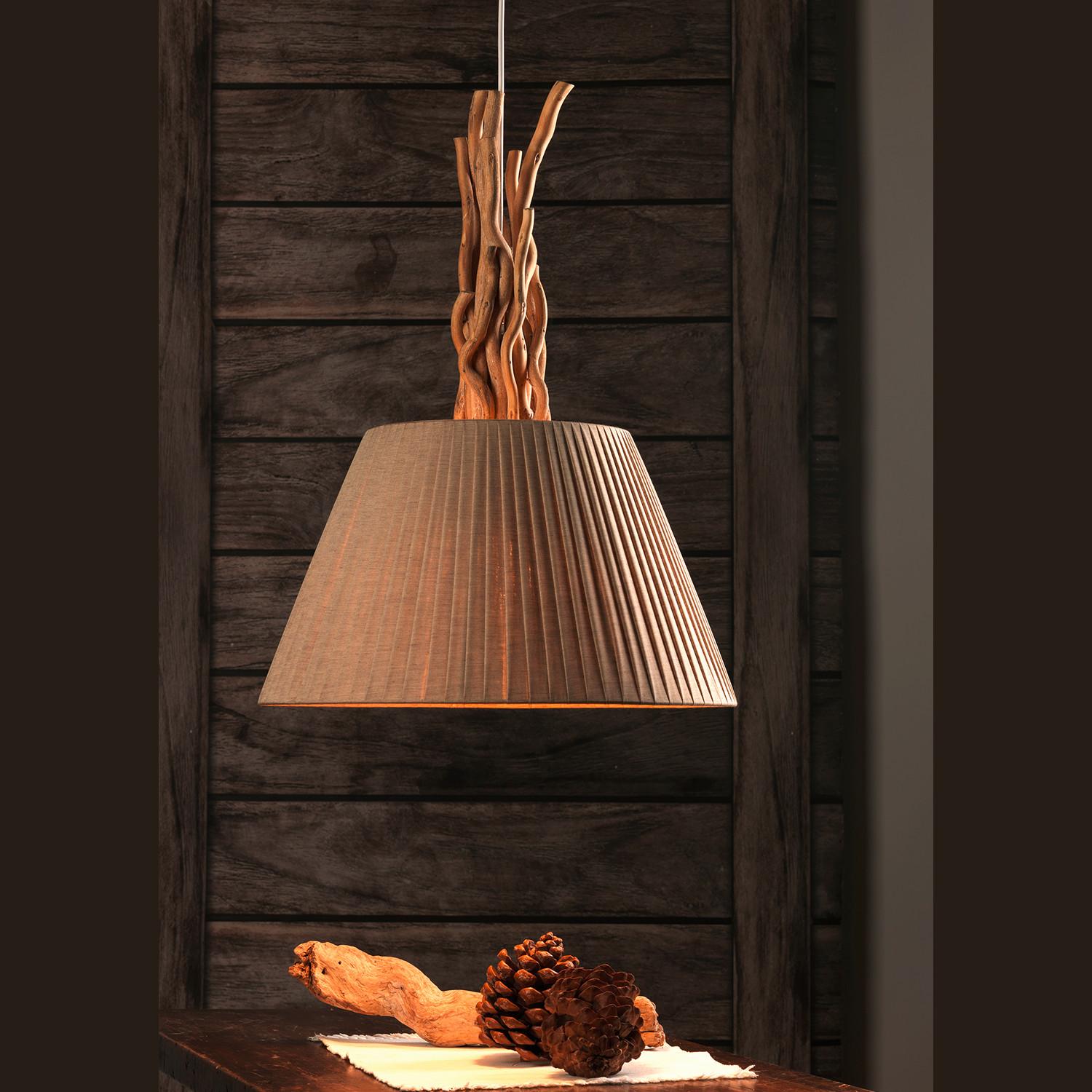 Hängeleuchte 5029/Ss - Sandfarben/Hellbraun, Natur, Holz/Textil (40/110cm)
