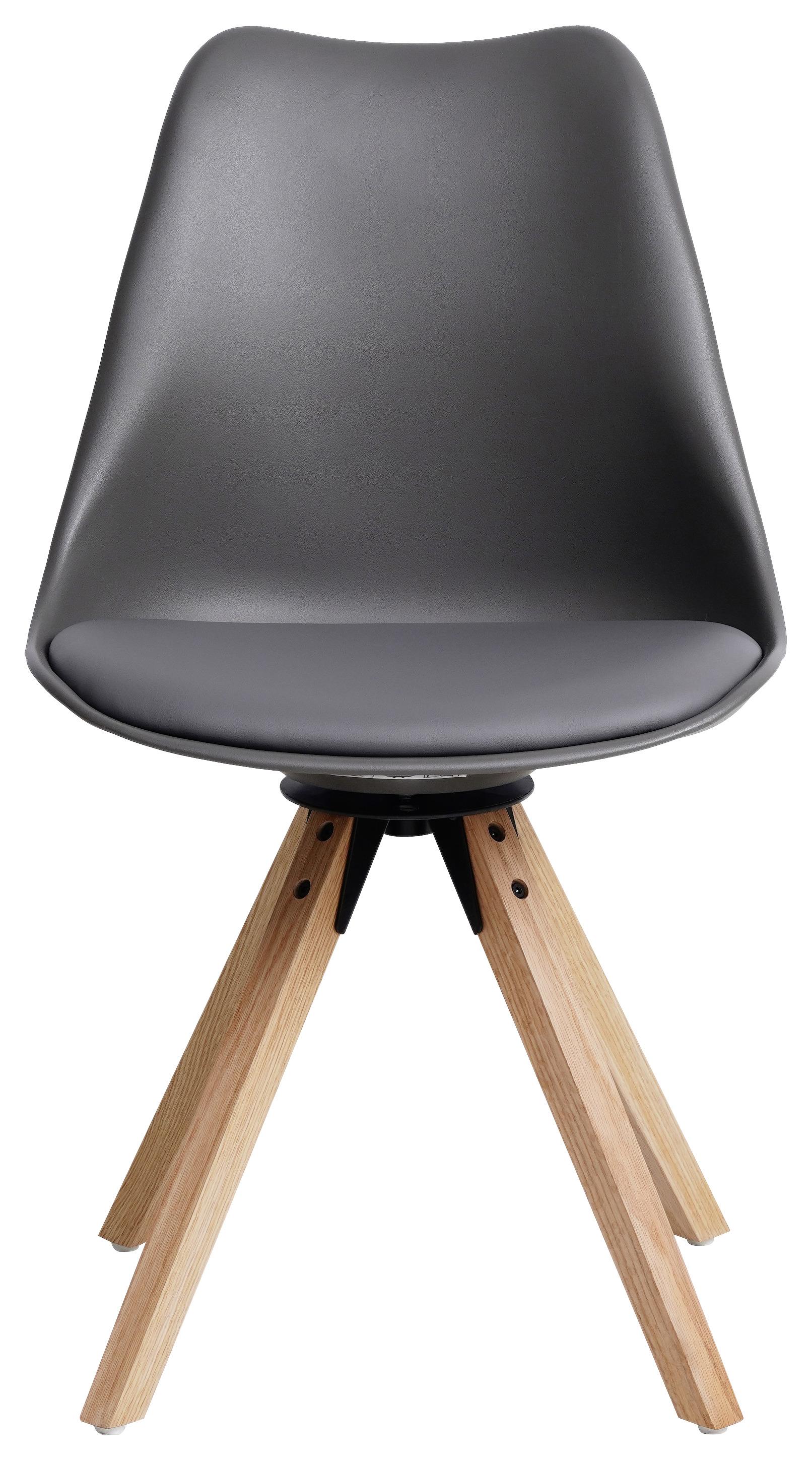Schalenstuhl Malmö Grau Lederlook mit Echtholz-Beinen - Eichefarben/Grau, MODERN, Holz/Kunststoff (56/85/49cm) - Luca Bessoni