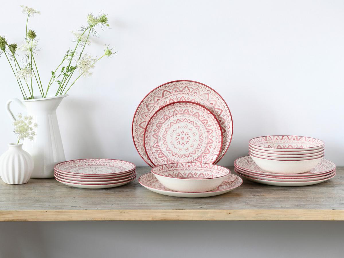 Tafelservice Mexico Rot Weiß, Multicolor, Rostfarben - Rostfarben/Multicolor, Basics, Keramik (31/30/32cm) - Creatable