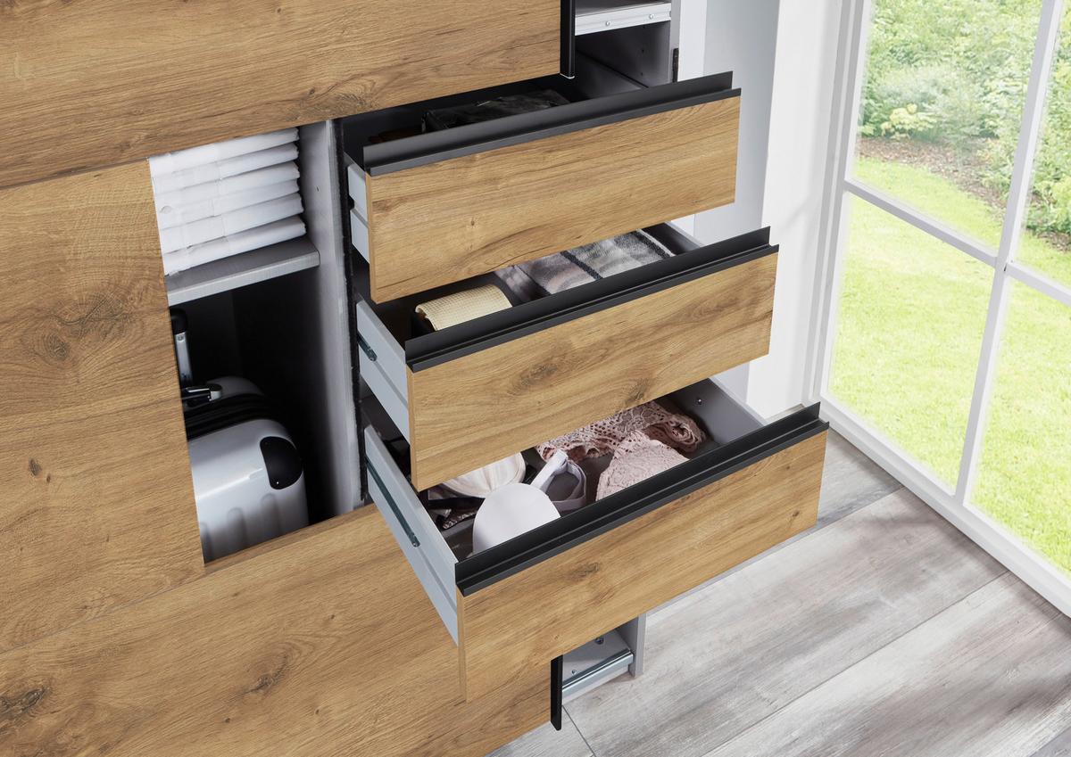 Schwebetürenschrank Saigon - Klar/Eichefarben, MODERN, Holzwerkstoff (225/210/64cm) - MID.YOU