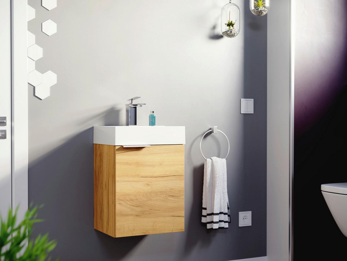 Gästebad Cubi Eiche Dekor B: 40 cm - Eichefarben/Weiß, MODERN, Holzwerkstoff/Stein (40cm) - MID.YOU