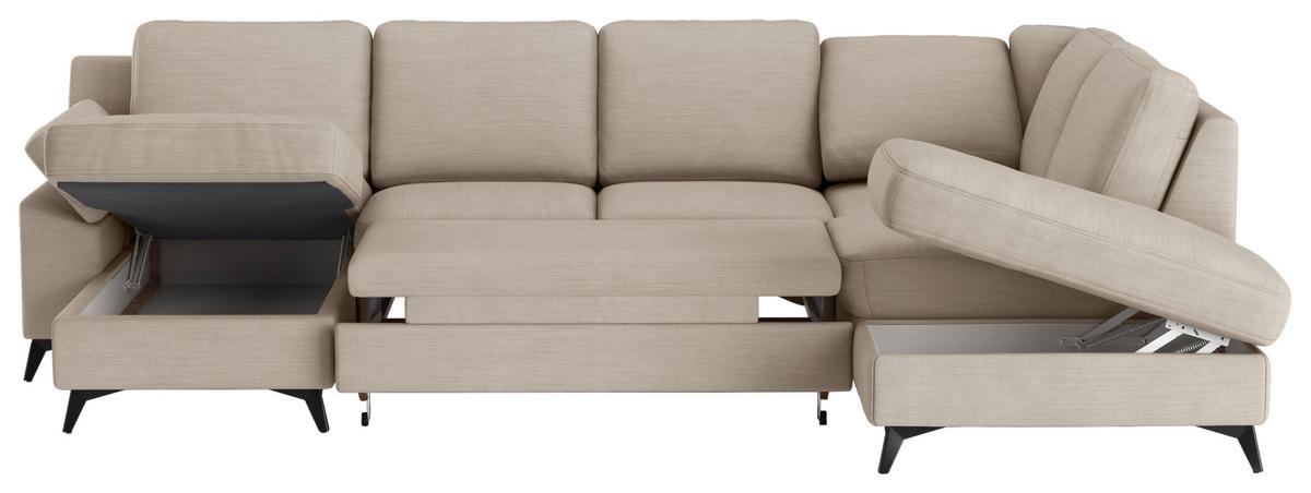 Wohnlandschaft Boom, Dunkelgrau 156x309x204 - Beige/Schwarz, KONVENTIONELL, Textil (156/309/204cm) - Cotta