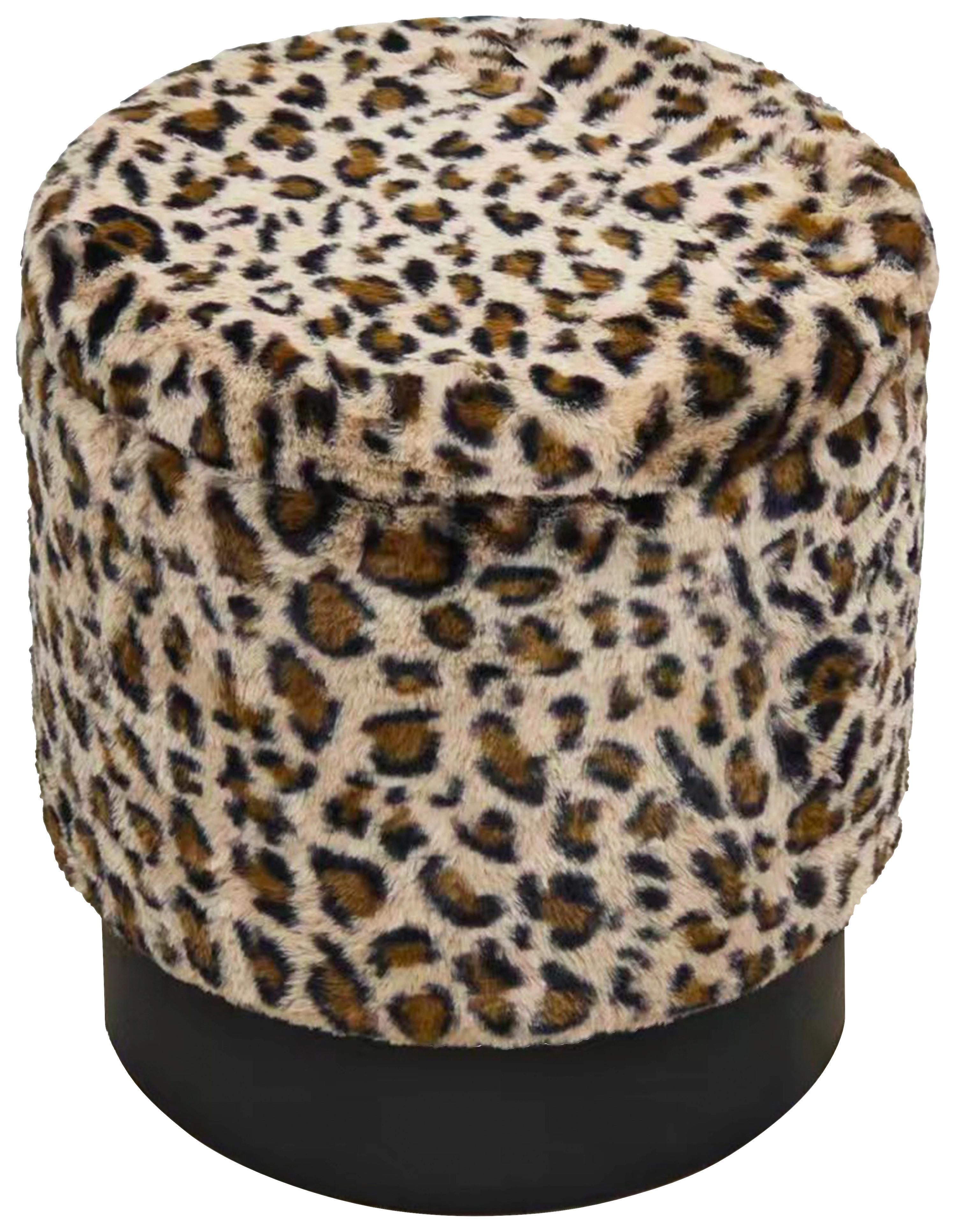 Leopardia taburetka LEO, hnedá/béžová umelá kožušina - hnedá/čierna, Lifestyle, kompozitné drevo/textil (38/38/43cm) - Mömax