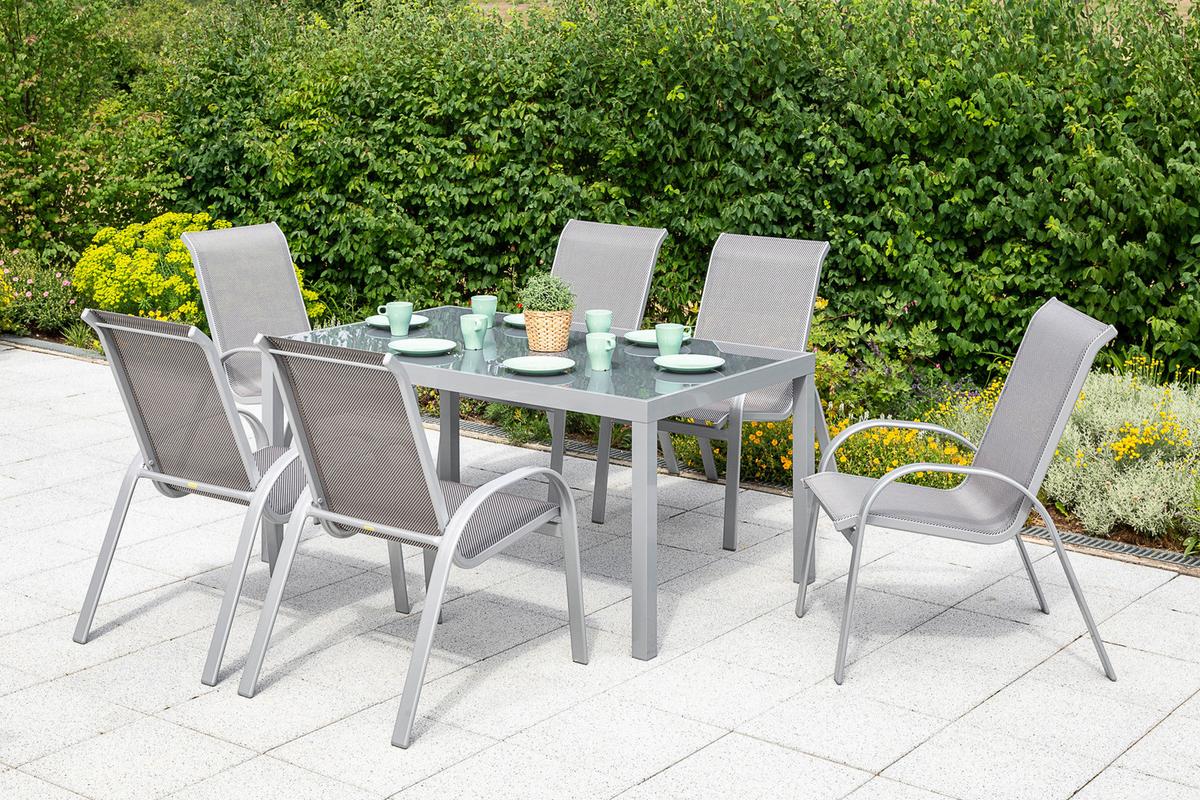 Gartenmöbel Set 7-tlg. Amalfi Aus Metall/textil - Silberfarben/Braun, MODERN, Textil/Metall - Gardenson