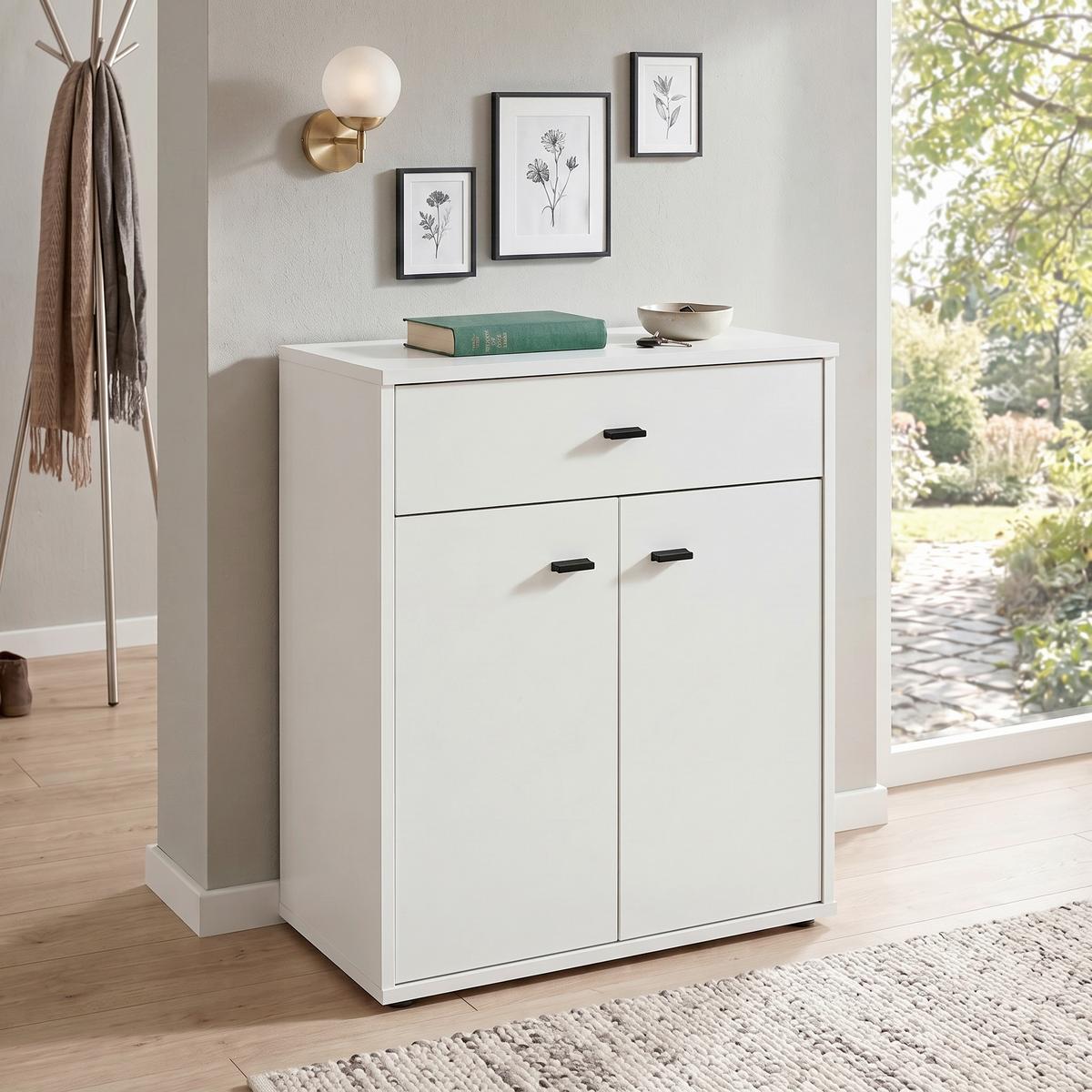 Kommode B 60 cm Boni, Perlweiß Dekor - Weiß/Grau, MODERN, Holzwerkstoff (60/70/30cm)