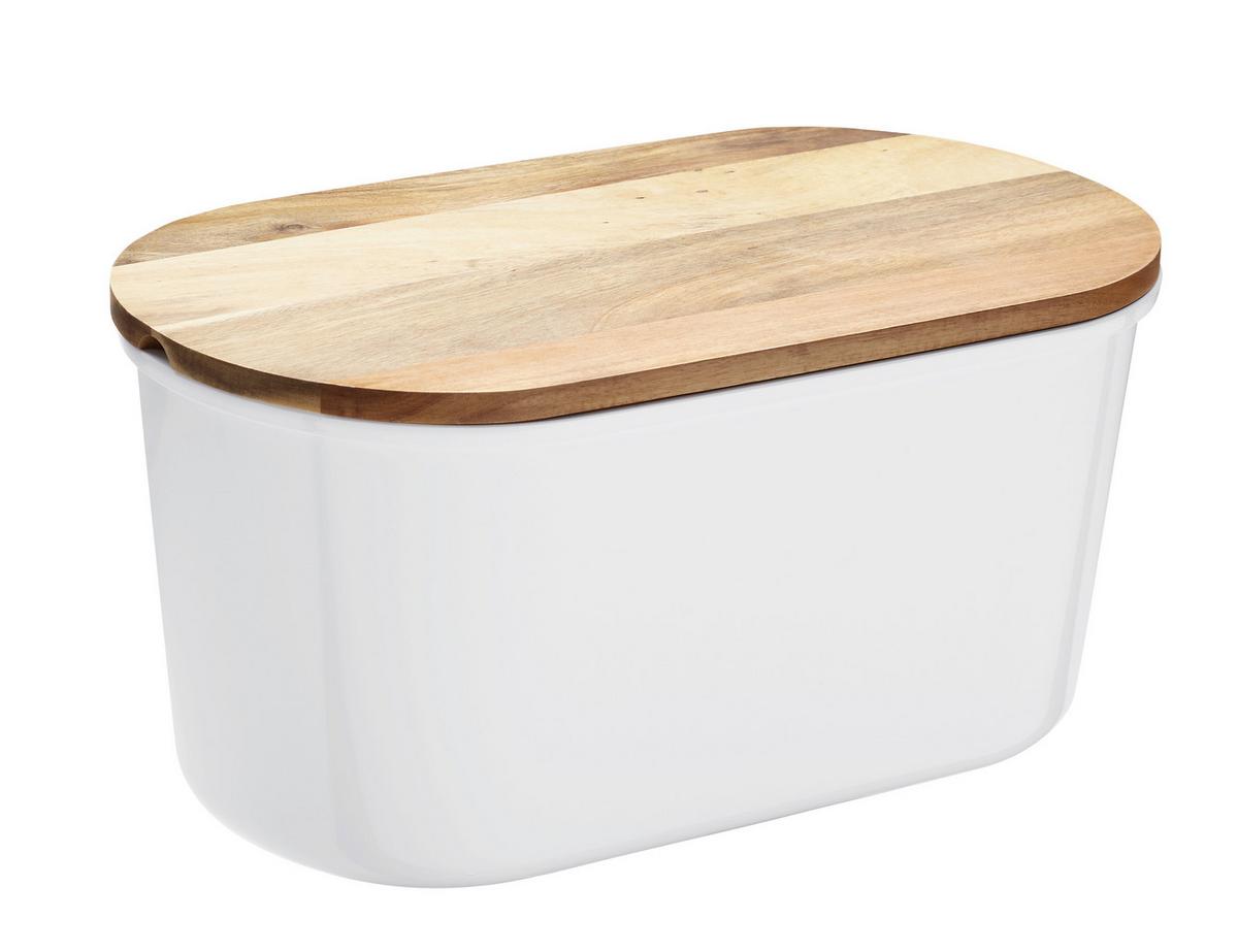 Brotbox aus Kunststoff Fresh 37/21,5/17,2 cm - Weiß/Akaziefarben, Trend, Holz/Kunststoff (37/21,5/17,2cm) - Echtwerk
