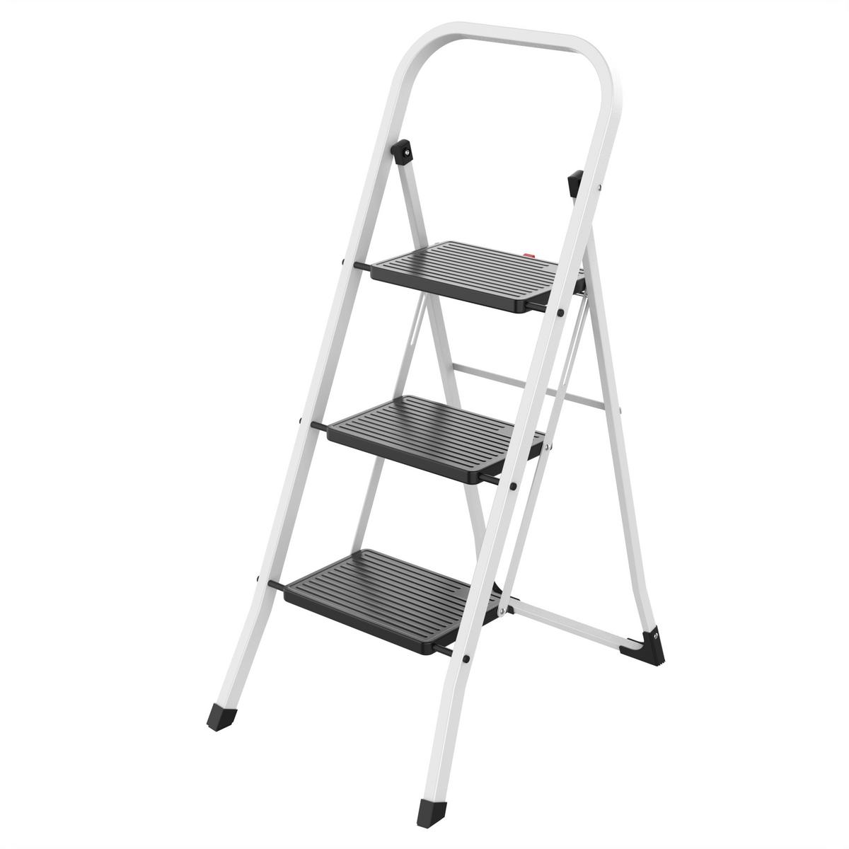 Klapptrittleiter Bernd Metall/Kunststoff, 3 Stufen - Schwarz Hochglanz/Weiß Hochglanz, KONVENTIONELL, Kunststoff/Metall (46,5/68,5/106cm) - Homezone