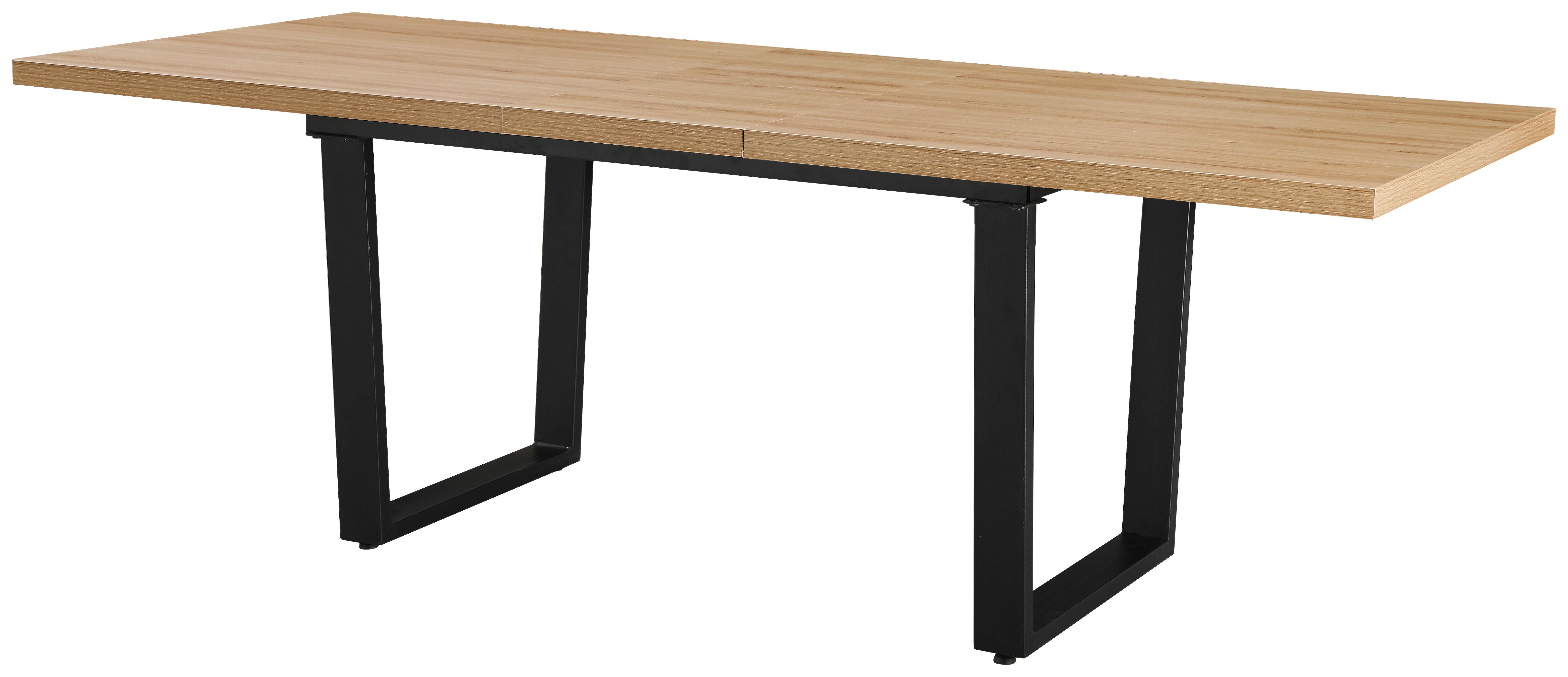Rozkládací jídelní stůl RUDI 180-220 - černá/přírodní barvy, Moderní, kov/kompozitní dřevo (180 - 220/75/90cm)