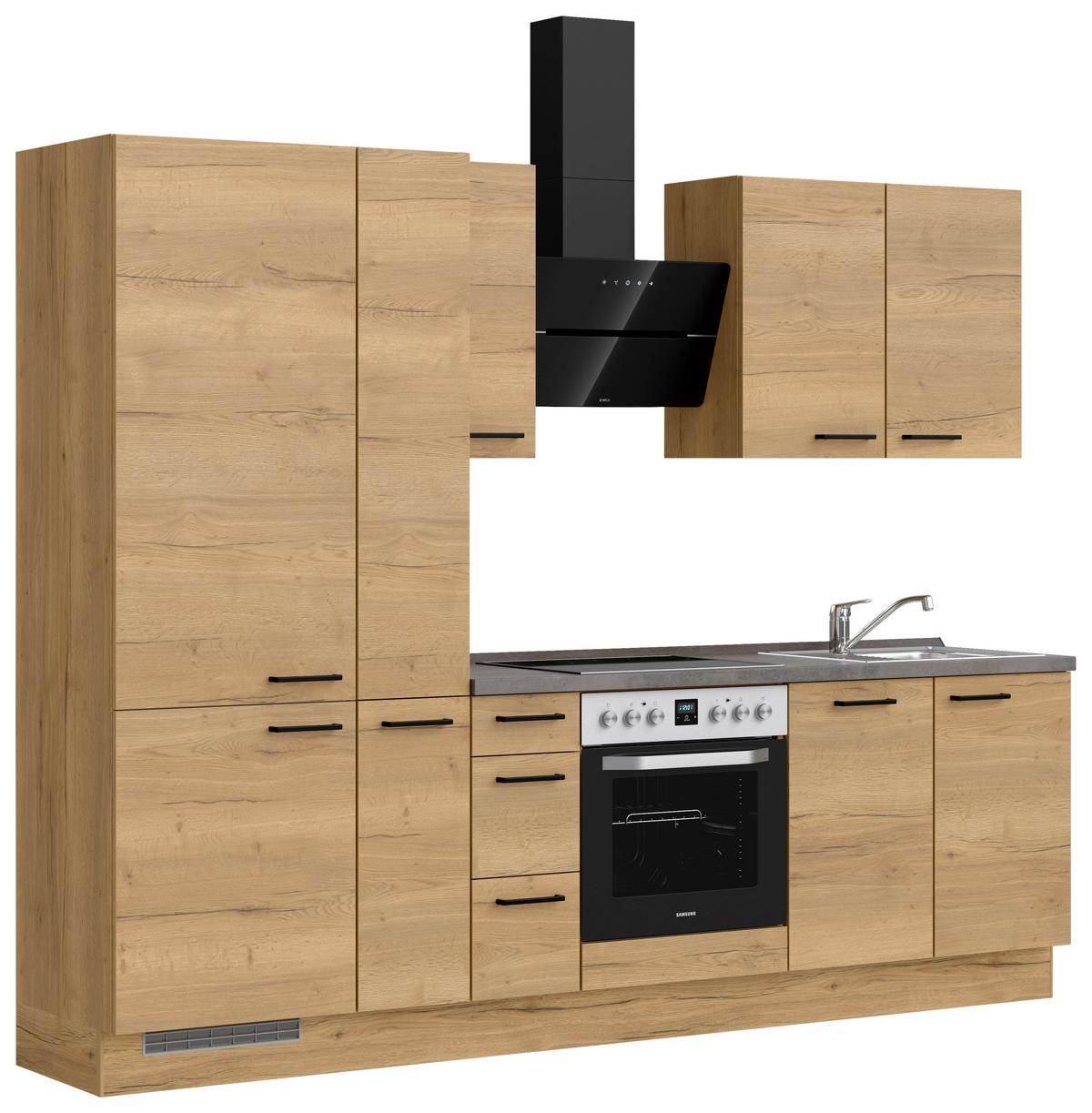 Kuchynská linka 270 cm, dub Sierra - čierna/farba duba, Modern, kov/kompozitné drevo (270cm) - Nobilia