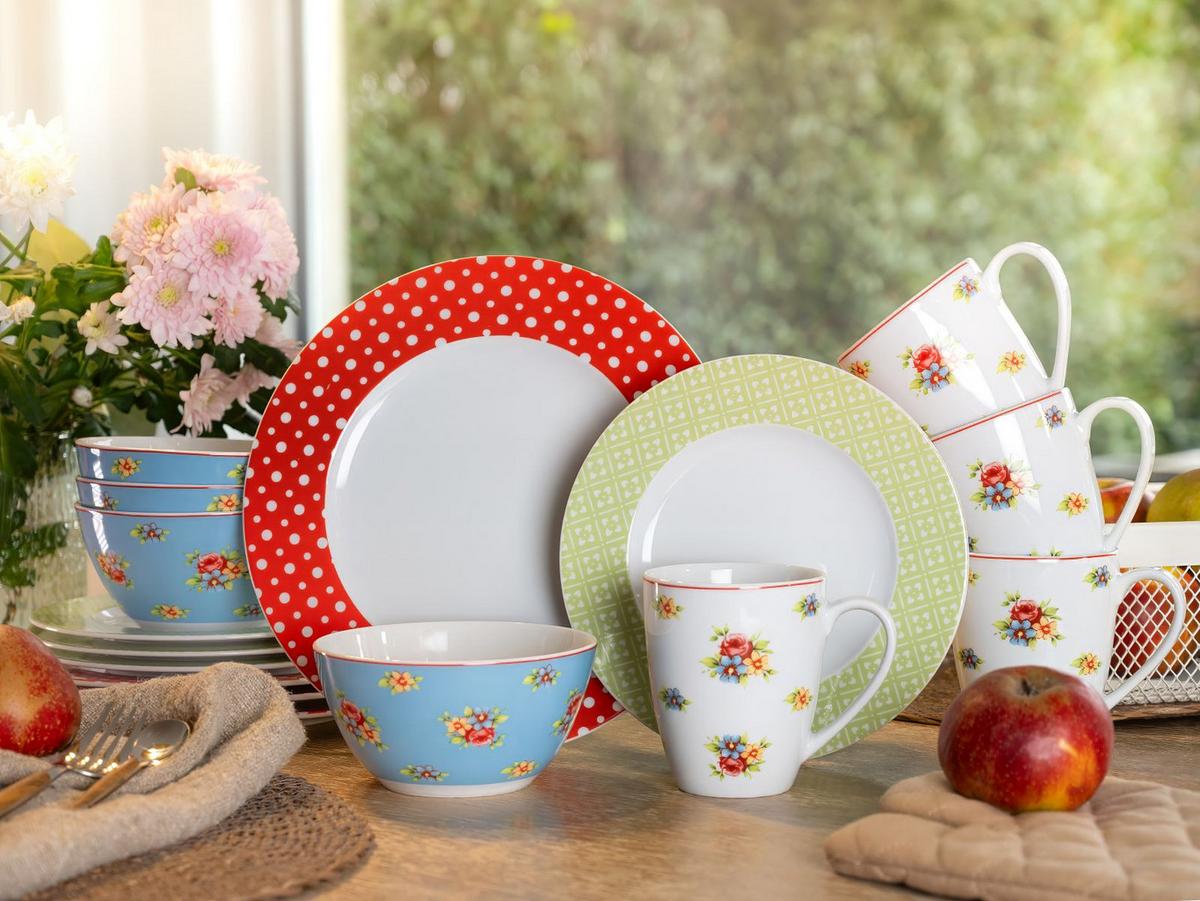 Kombiservice Porzellan 4 Personen Geschirr Set - Blau/Gelb, Keramik (32/31,5/33cm) - Creatable