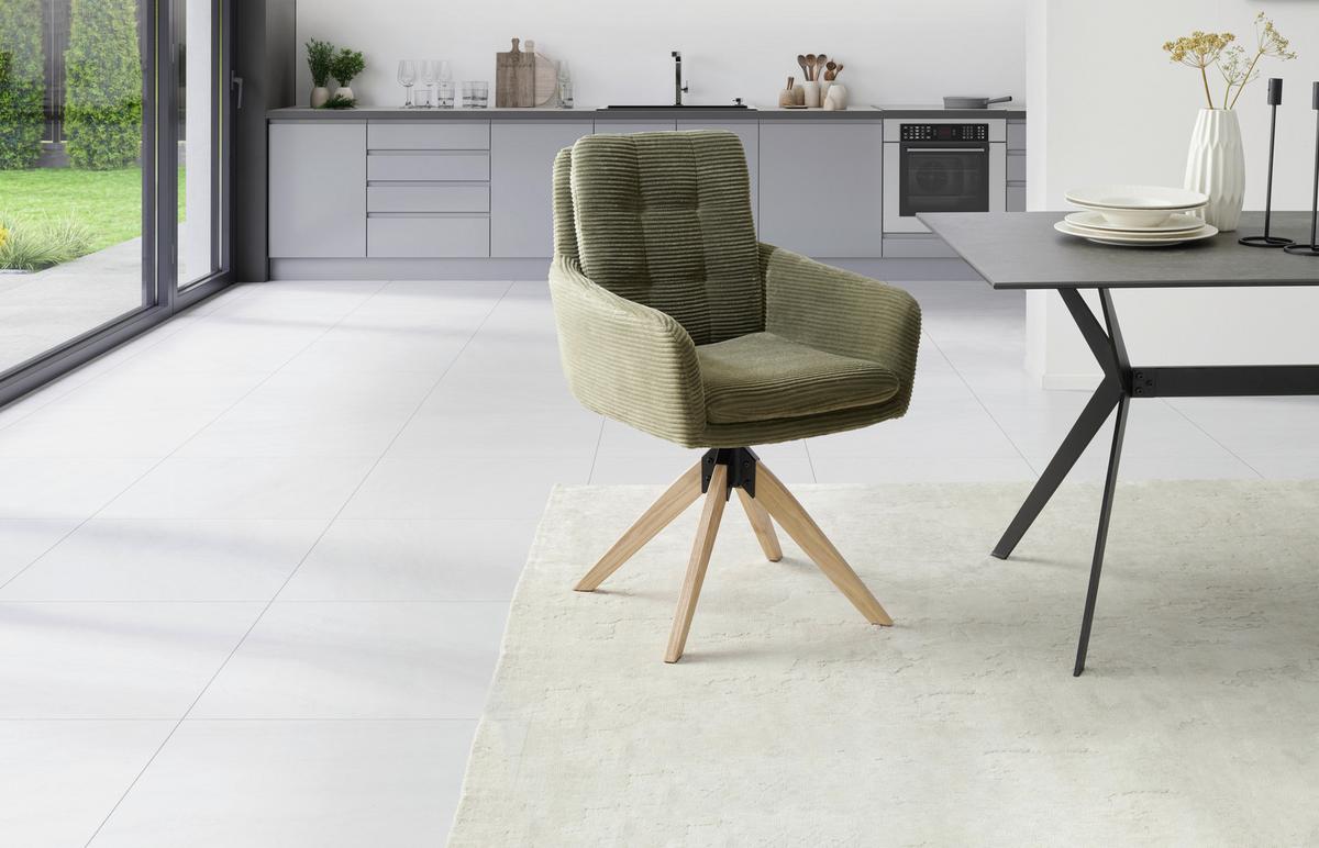 Armlehnstuhl Matti Grün, Sitzfläche 360° drehbar - Naturfarben/Grün, KONVENTIONELL, Holz/Textil (60/93/65,5cm) - Livetastic
