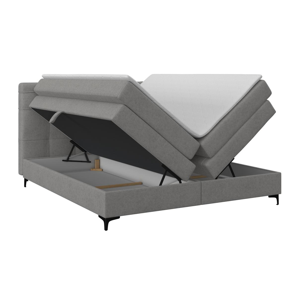 Boxspringbett MITTO Grau 160x200 cm - Schwarz/Grau, KONVENTIONELL, Textil/Metall (160/200cm)