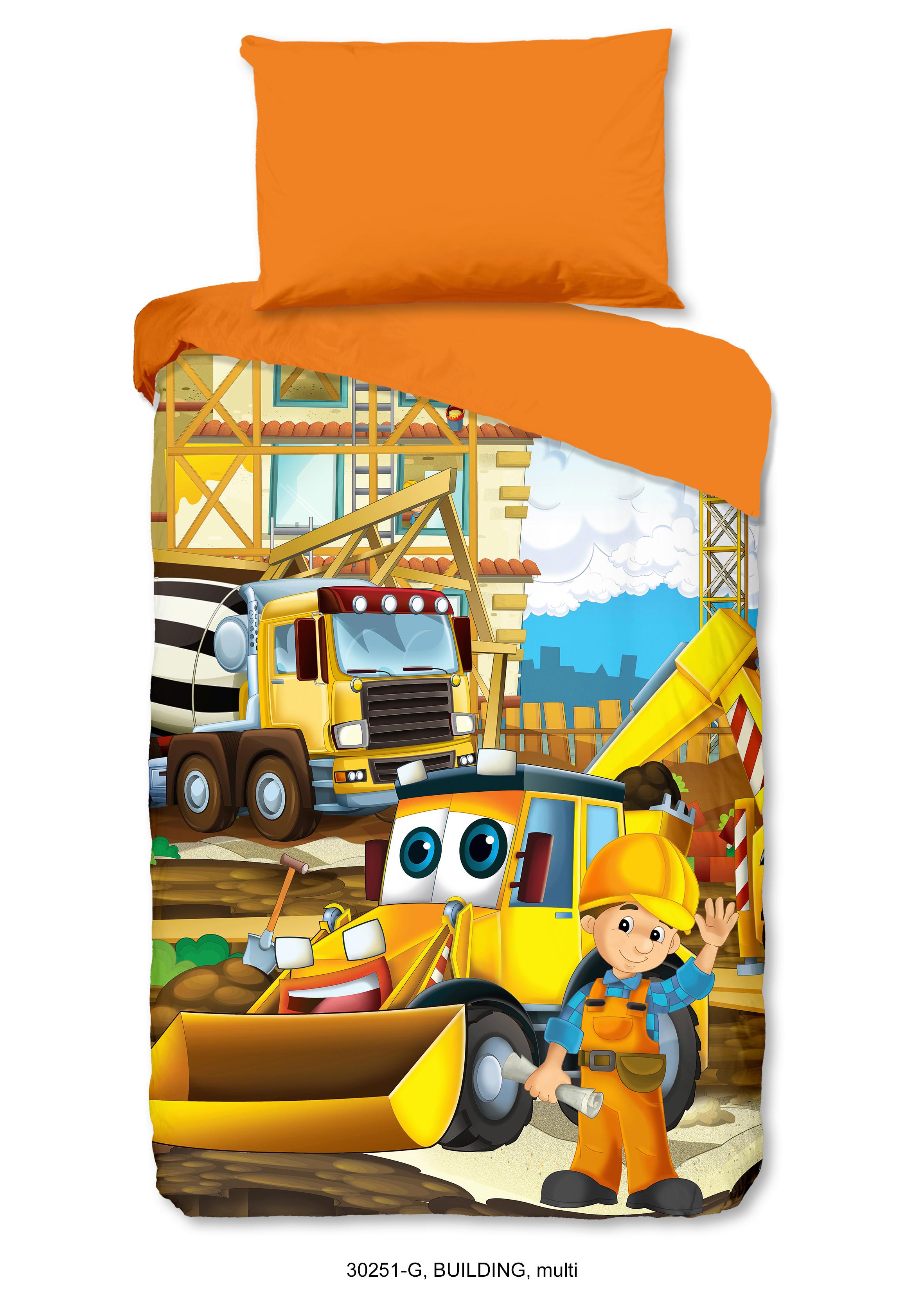 Kinderbettwäsche 140x200 cm Building Auto Naturfaser - Multicolor, Basics, Textil (140/200cm)