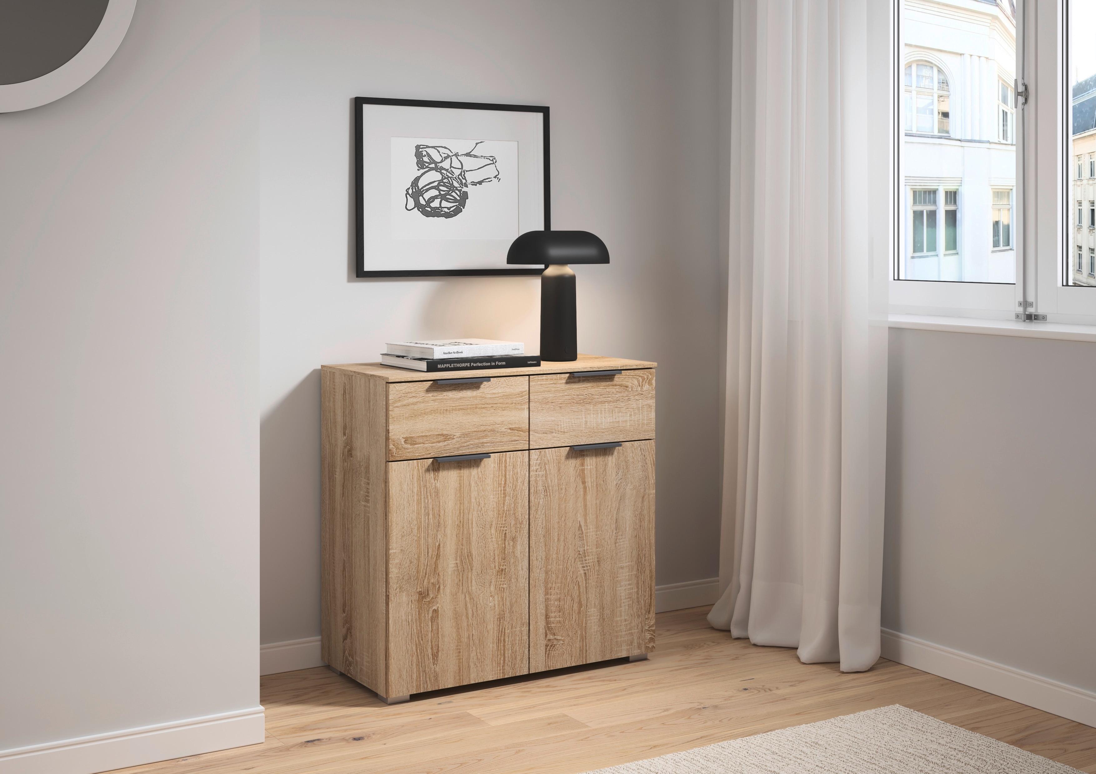 Kommode Alabama Sonoma Eiche B: 80 Cm - Alufarben/Sonoma Eiche, MODERN, Holzwerkstoff (80/81/42cm) - Rauch Möbel