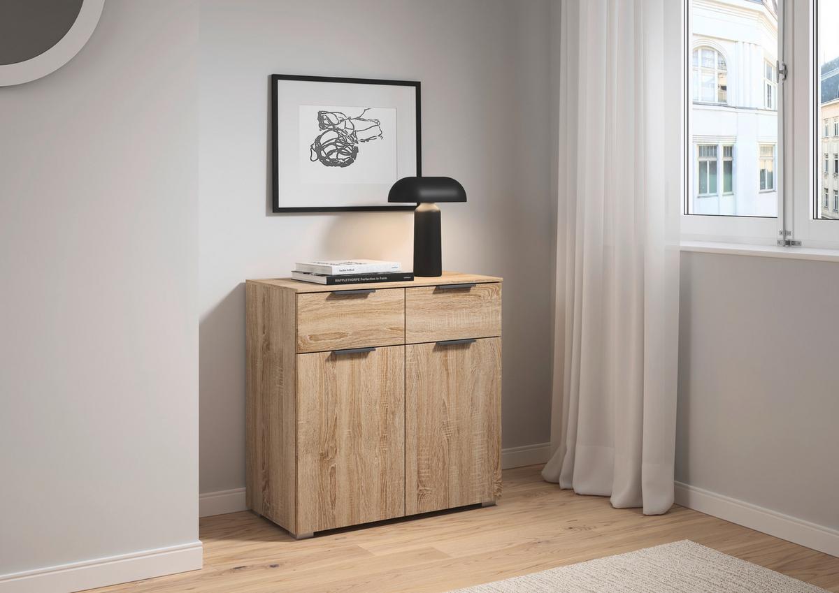 Kommode Alabama Sonoma Eiche B: 80 Cm - Alufarben/Sonoma Eiche, MODERN, Holzwerkstoff (80/81/42cm) - Rauch Möbel