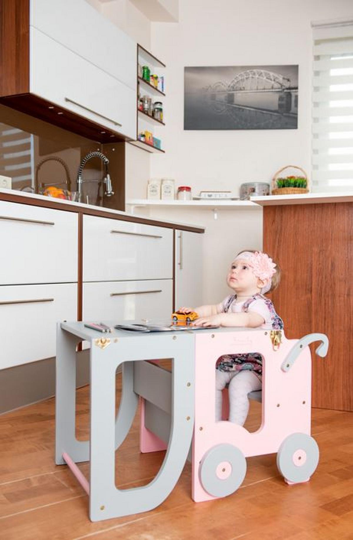Hochstuhl Trolley Aus Holz Grau/pink - Pink/Grau, Basics, Holz (38/90/40cm)