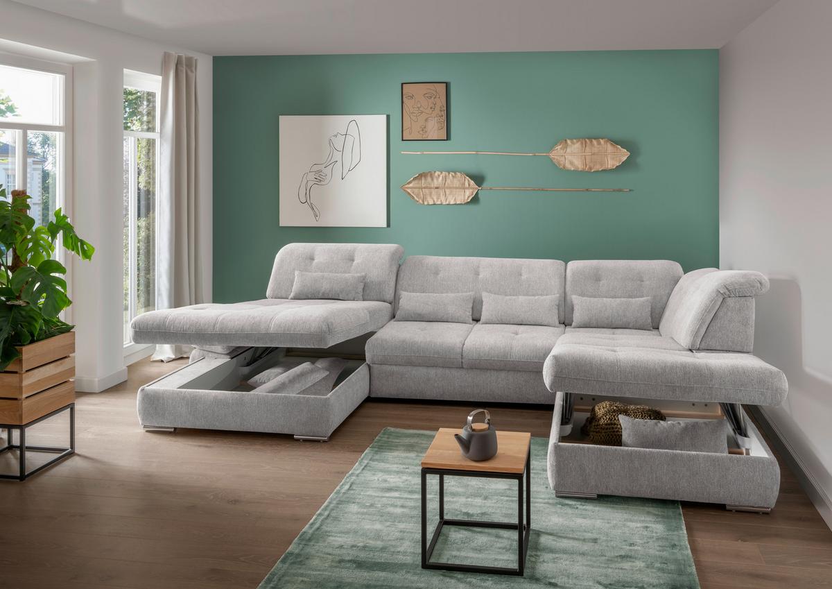 Wohnlandschaft Dalida Grau U: 195x376x254 Cm - Chromfarben/Grau, Design, Textil (195/376/254cm) - Livetastic