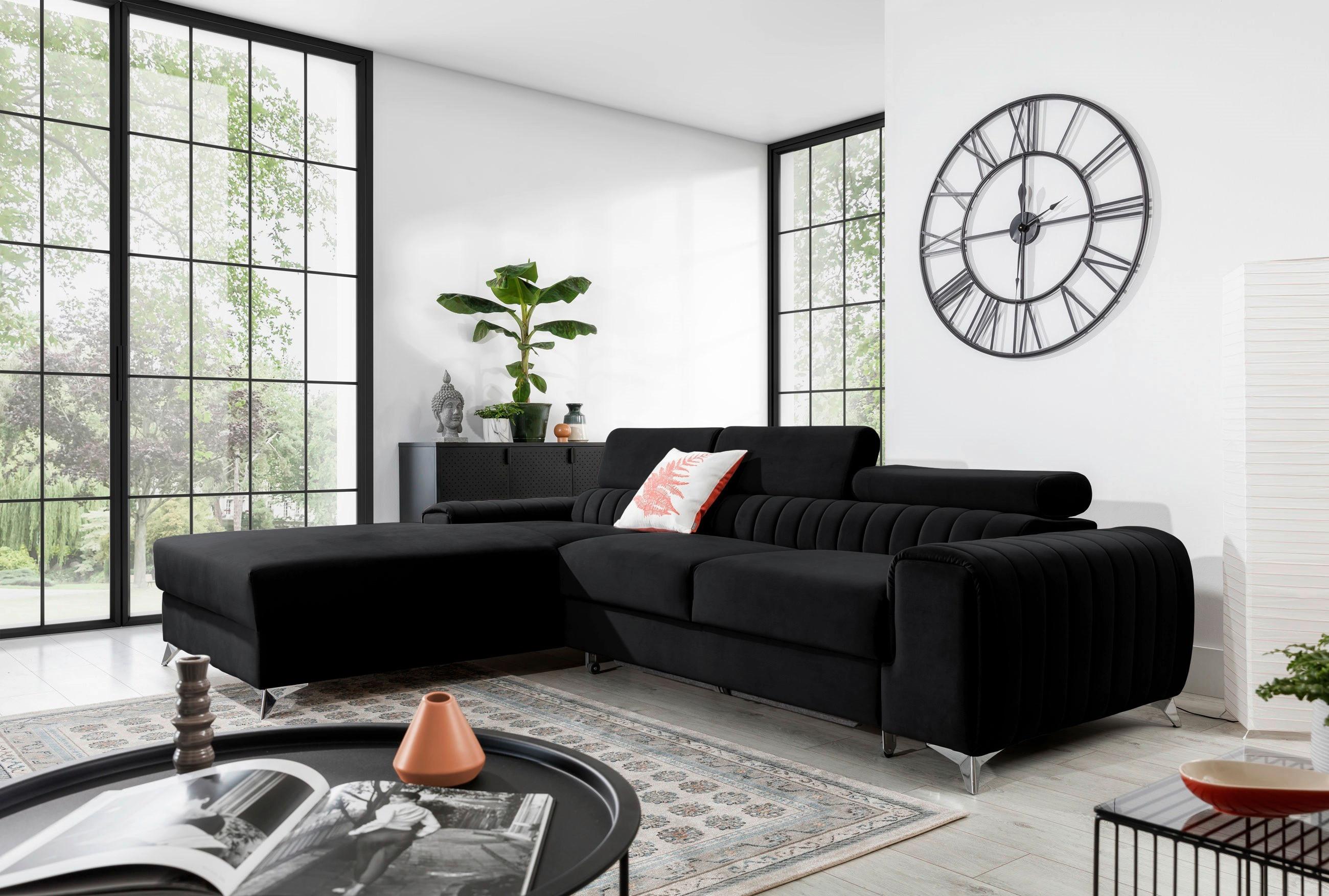 Ecksofa Grayson Schwarz S: 205x278 Cm - Silberfarben/Schwarz, Design, Textil (205/278cm) - MID.YOU