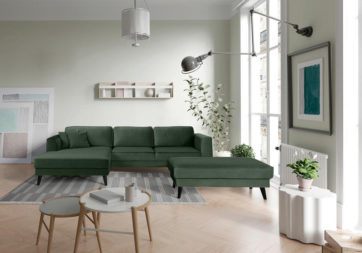 Ecksofa Lumber Jack Dunkelgrün Velours 167x277cm - Wengefarben/Dunkelgrün, MODERN, Textil (167/277cm) - Trendmanufaktur