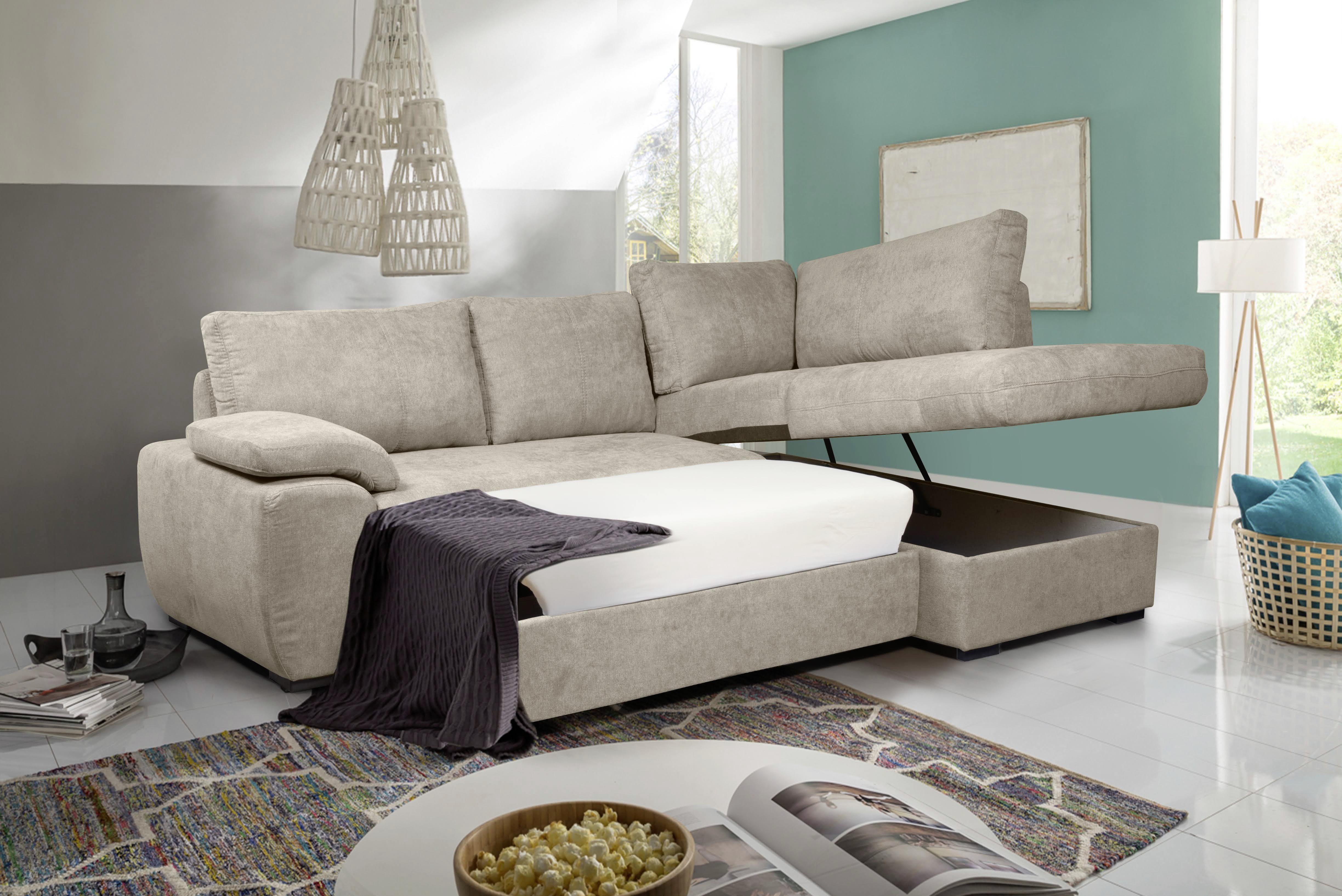 Rozkládací sedací souprava BYBLOS, pravé provedení - barvy stříbra/světle šedá, Moderní, textil/plast (240/170cm)