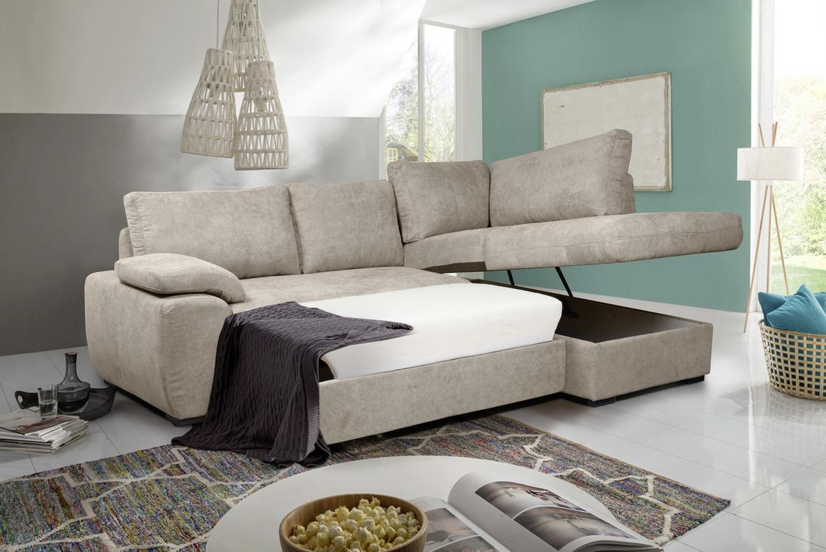 Rozkládací sedací souprava BYBLOS, pravé provedení - barvy stříbra/světle šedá, Moderní, textil/plast (240/170cm)