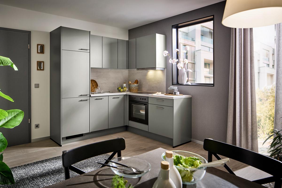 Eckküche Pn105 - Hellgrau/Graphitfarben, MODERN, Holzwerkstoff (218,2/186,6cm) - Pino