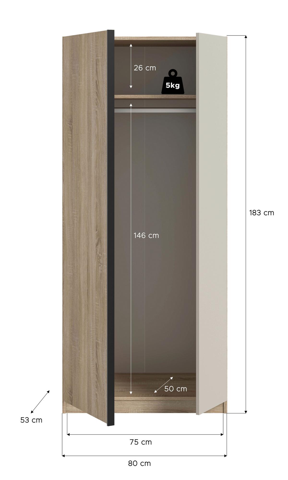 Drehtürenschrank Oakland Sonoma Eiche/Kashmir B: 80 cm - Kaschmir/Sonoma Eiche, MODERN, Holzwerkstoff (80/183/53cm) - MID.YOU