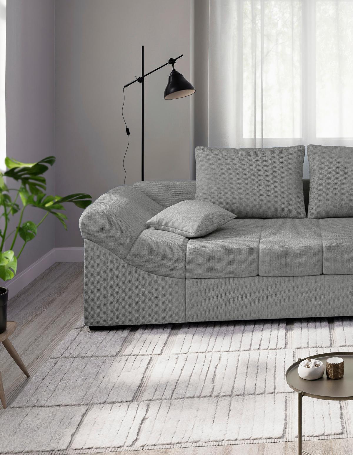 Eckschlafsofa Alvito Silberfarben S: 298x202 Cm - Silberfarben/Schwarz, MODERN, Textil (298/202cm) - MID.YOU