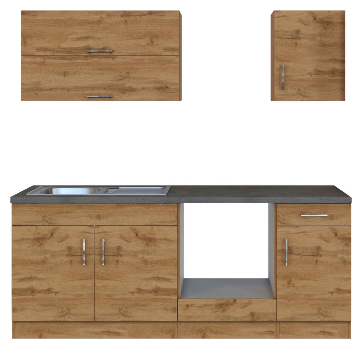 Küchenzeile Sorrento Ohne Geräte 210 Cm Eichefarben - Schieferfarben/Eiche Wotan, MODERN, Holzwerkstoff (210cm) - Held