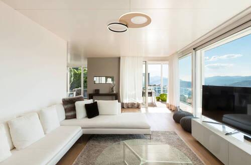LED-Deckenleuchte 67285-21 - Dunkelbraun/Opal, Design, Holzwerkstoff/Kunststoff (61,2/40/10,5cm) - Globo