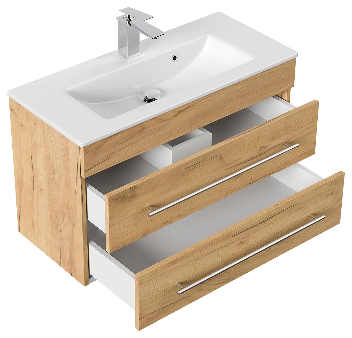 Badezimmer Portus Eiche Dekor B: 80,4 cm - Eichefarben/Weiß, MODERN, Keramik/Holzwerkstoff (80,4cm) - MID.YOU