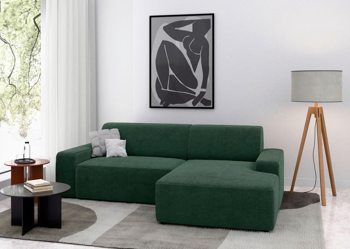 Ecksofa Wien Dunkelgrün S: 246x162 cm - Dunkelgrün/Schwarz, MODERN, Textil (246/162cm) - Trendmanufaktur