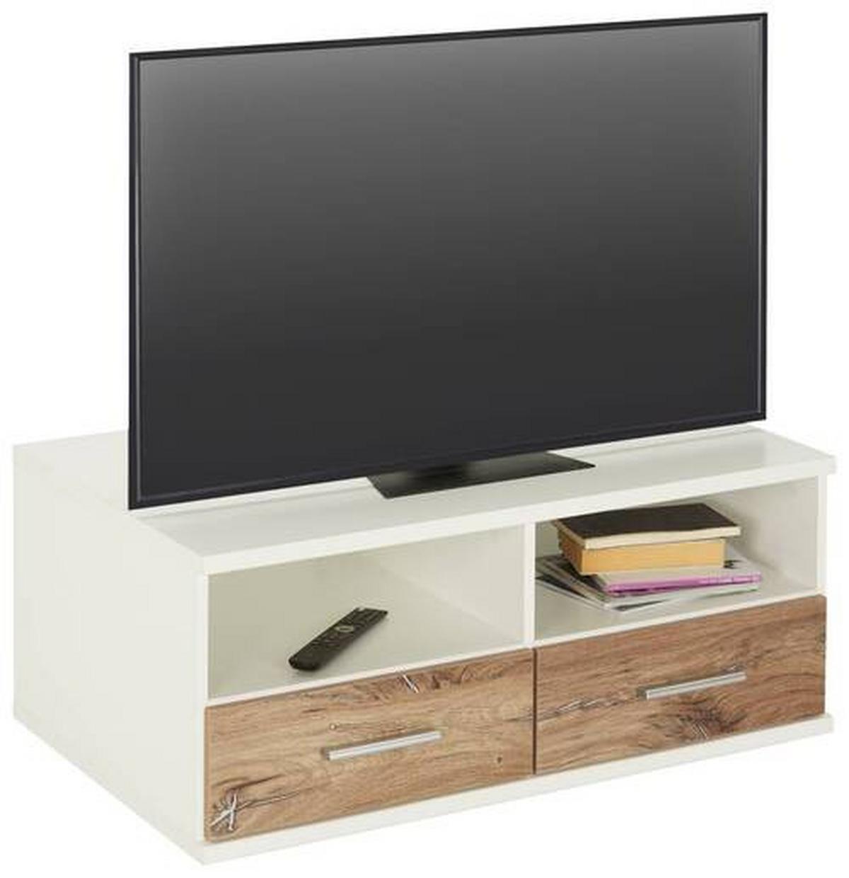 TV-diel YOUNG v dekore biela/dub Flagstaff - farba duba/hliníková, Konventionell, kompozitné drevo/plast (92/40/59cm)