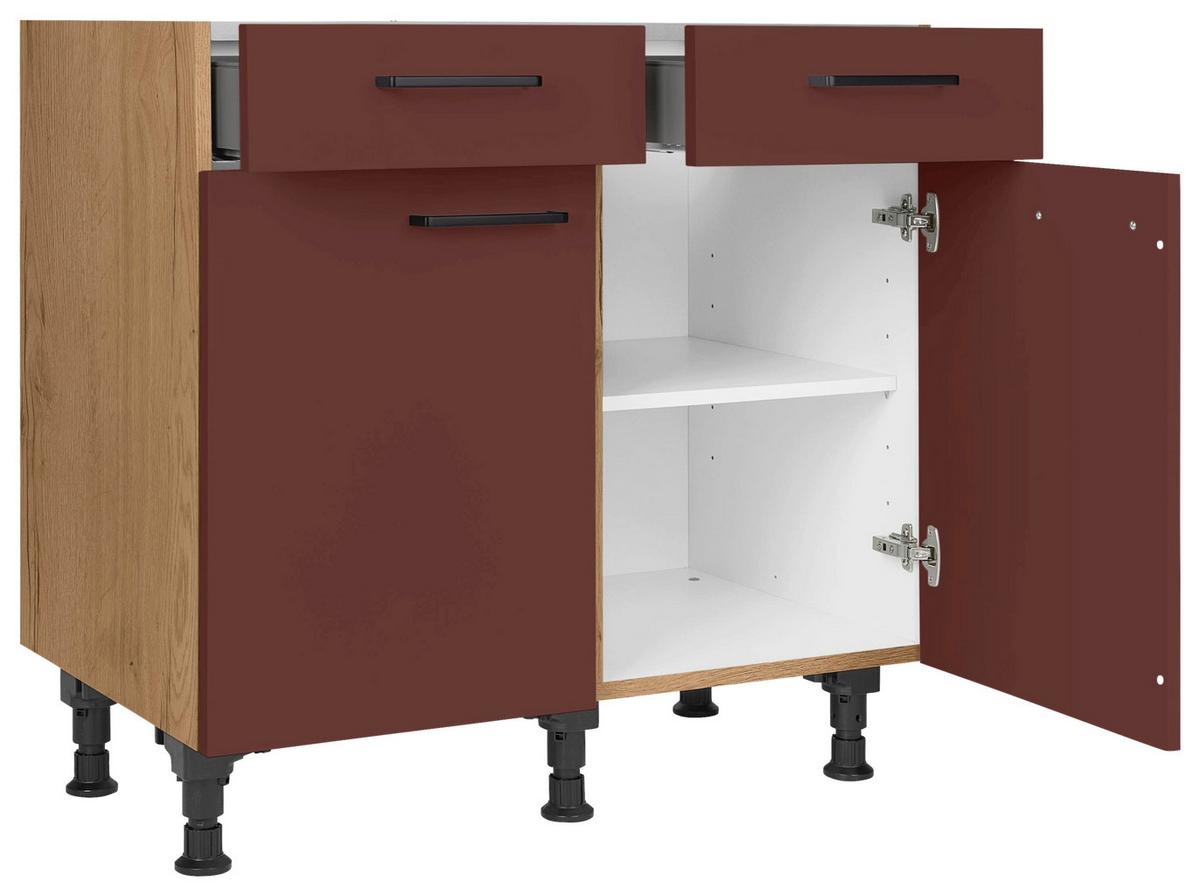 Schubkastenunterschrank Easytouch - Eichefarben/Rot, MODERN, Holzwerkstoff (90/87/56cm) - Nobilia