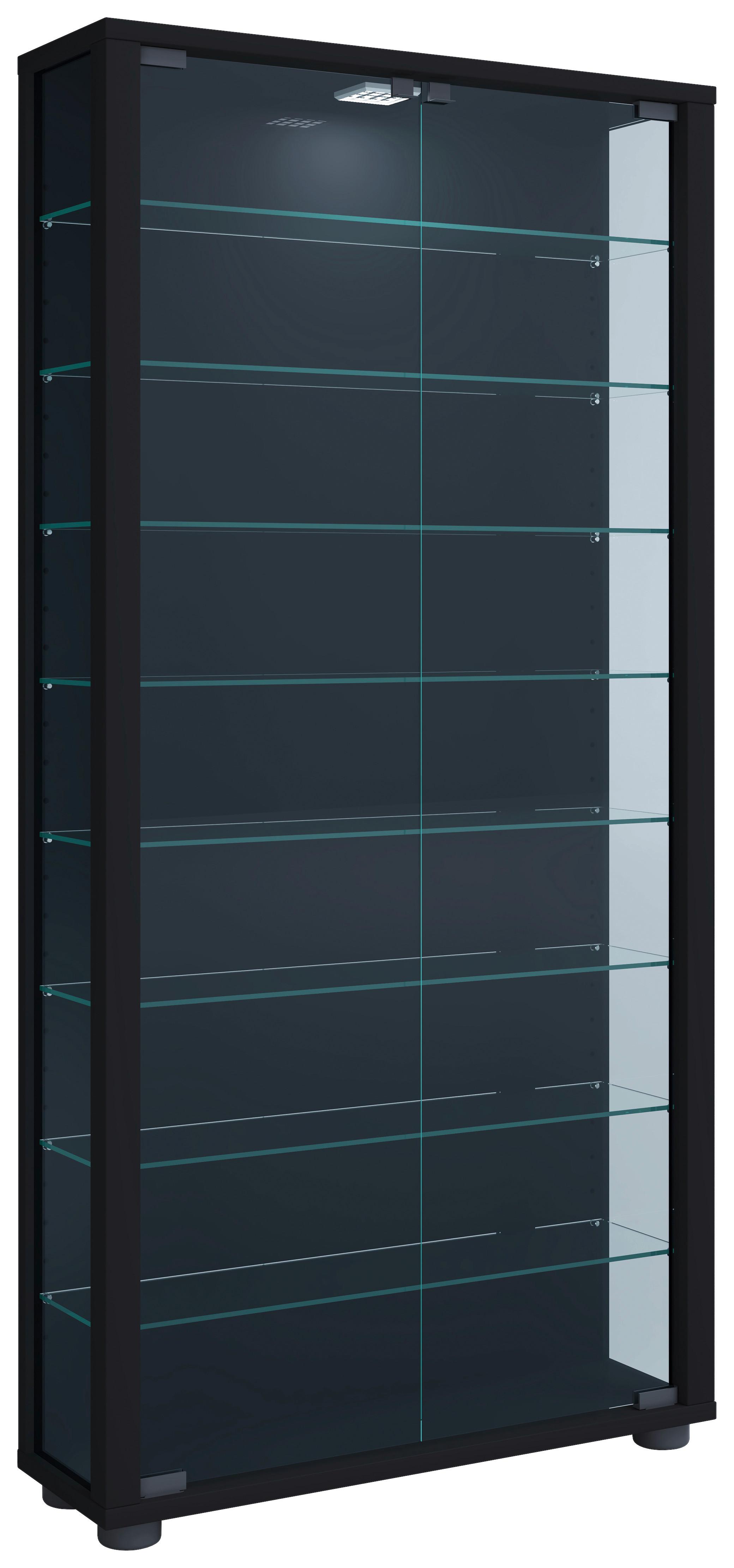 VITRINE Lumo Maxi Schwarz - Transparent/Schwarz, Design, Glas/Holzwerkstoff (59/113/18cm) - MID.YOU