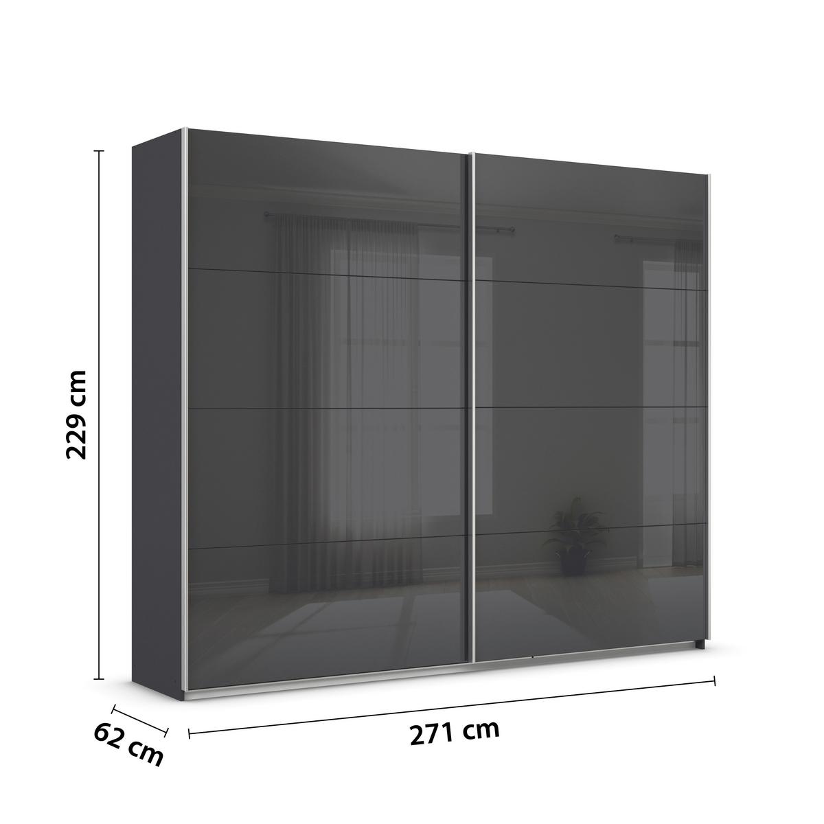 Tolóajtós Szekrény Feldkirch 271/229cm - magasfényű antracit/antracit, Modern, faalapú anyag/Üveg (271/229/62cm)