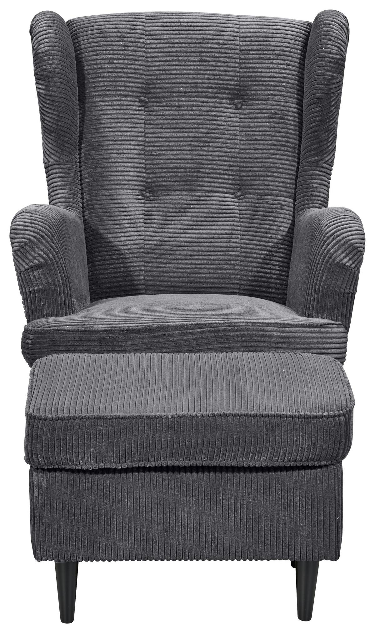 Ohrenesessel Oskar Dunkelgrau B: 78 cm - Dunkelgrau/Schwarz, Basics, Textil (78/102/98cm) - MID.YOU
