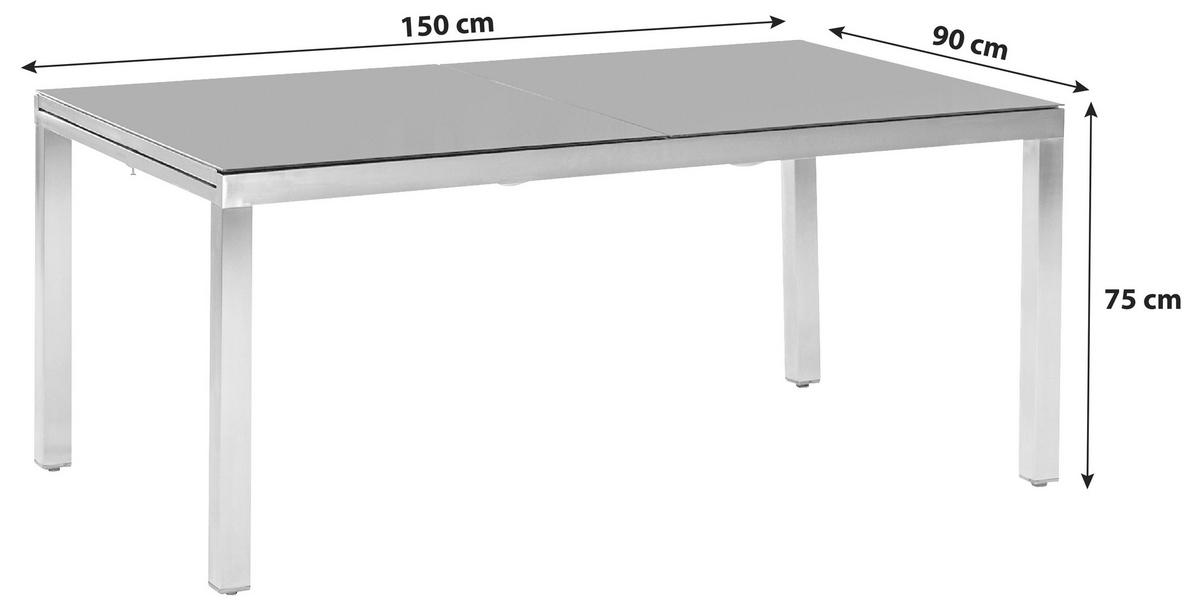 Gartentisch Edelstahl/Glas L 150 cm - Silberfarben/Grau, MODERN, Glas/Metall (150/90/75cm) - Gardenson