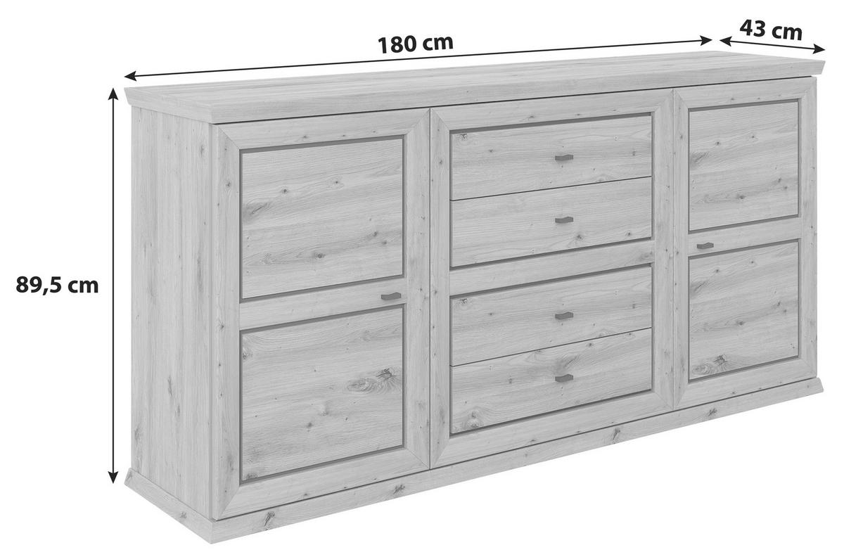 ŠIROKÁ KOMODA HARVEY - barvy dubu/antracitová, Konvenční, kov/kompozitní dřevo (180/89,5/43cm)