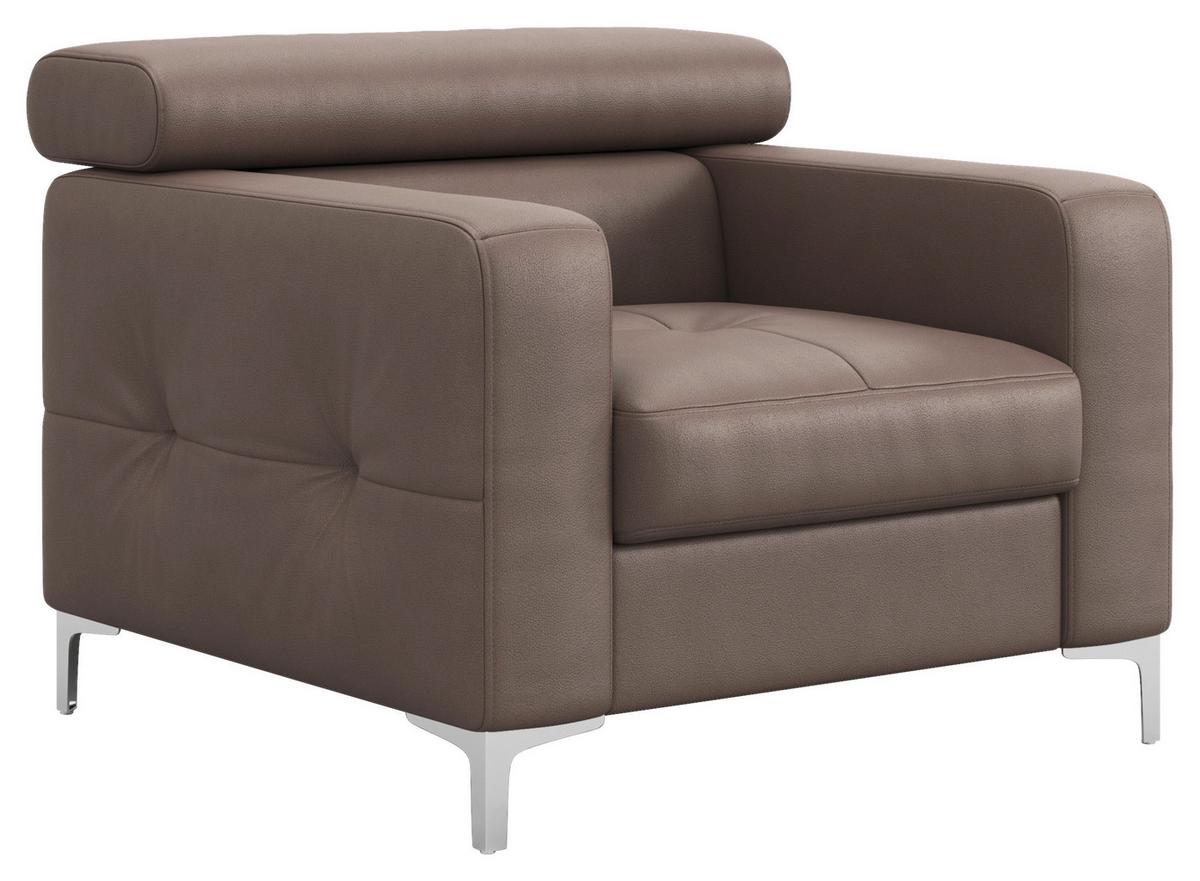 Polstersessel Sammy Hellbraun Leder - Chromfarben/Hellbraun, Design, Leder (99/78-92/106cm) - Livetastic
