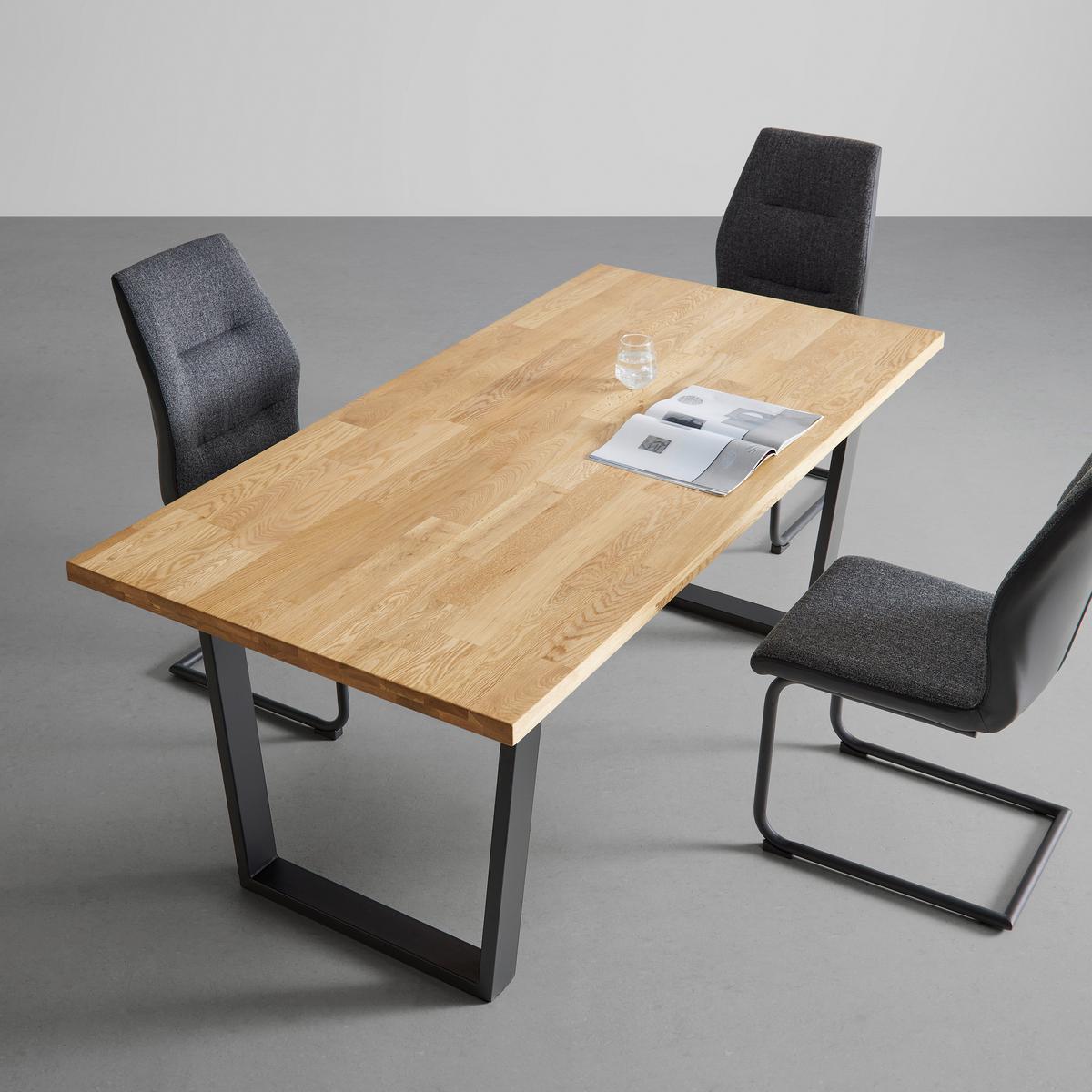 Jídelní stůl Vanina masiv 180x90 cm - černá/barvy dubu, Moderní, kov/dřevo (180/90/76cm) - Bessagi Home