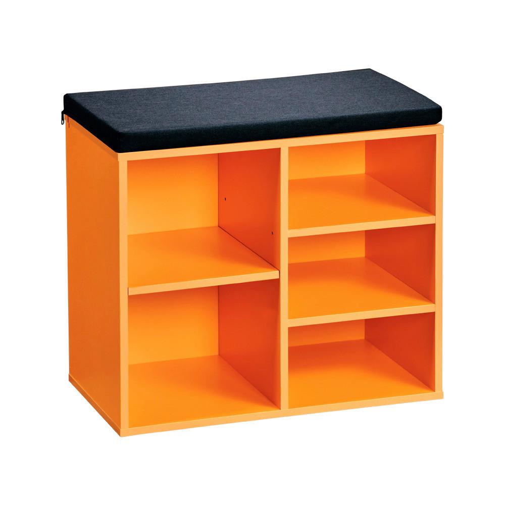 Schuhregal Mit Sitzkissen Orange, Schwarz B: 51,5 Cm - Schwarz/Orange, Basics, Holzwerkstoff/Textil (51.5/48/29.5cm) - Kesper