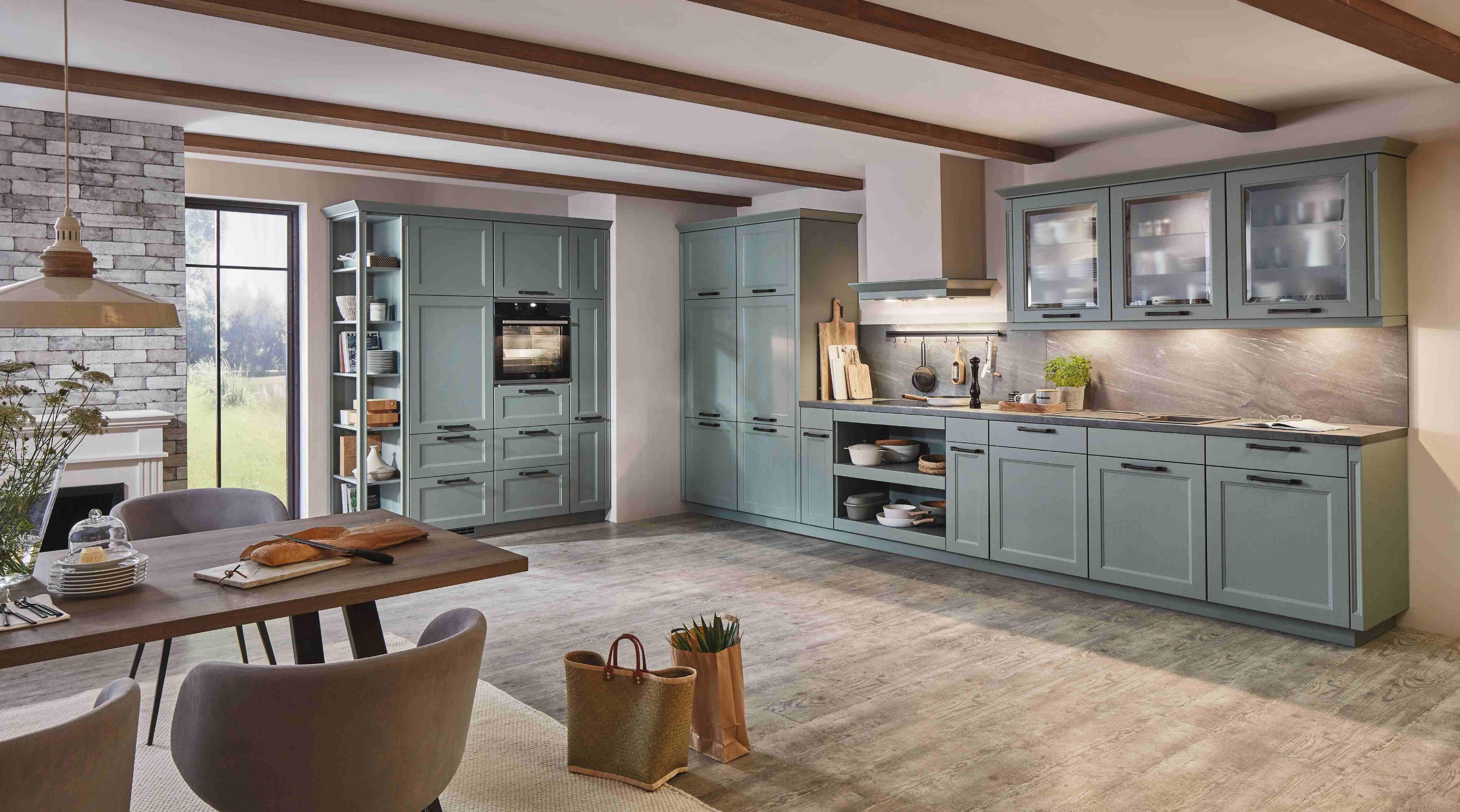 Einbauküche Columbia Frei Planbar Landhausstil - Hellgrün, MODERN, Holzwerkstoff - Vertico