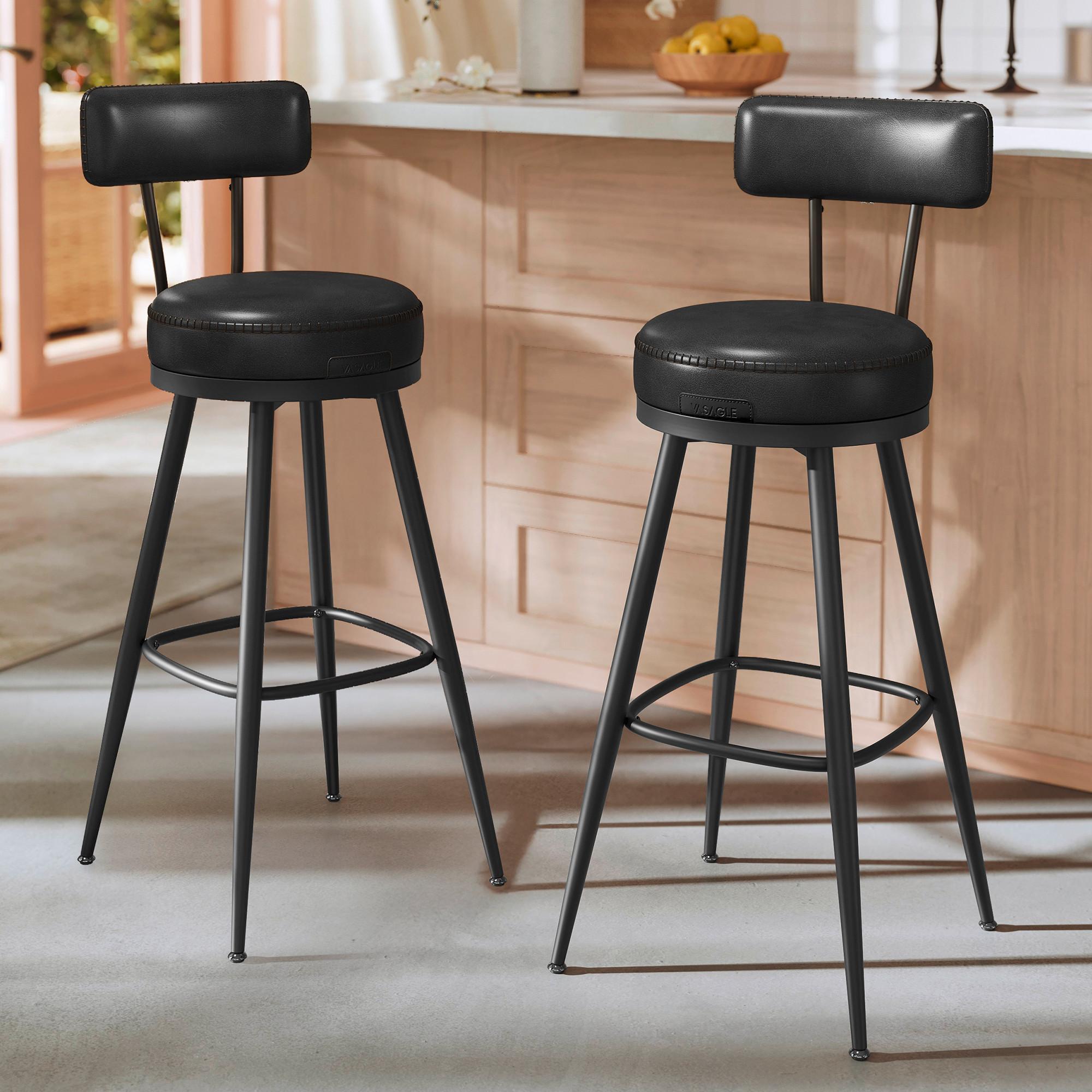 Barhocker-Set Bar Stools - Schwarz, MODERN, Leder/Holzwerkstoff (56cm) - MID.YOU