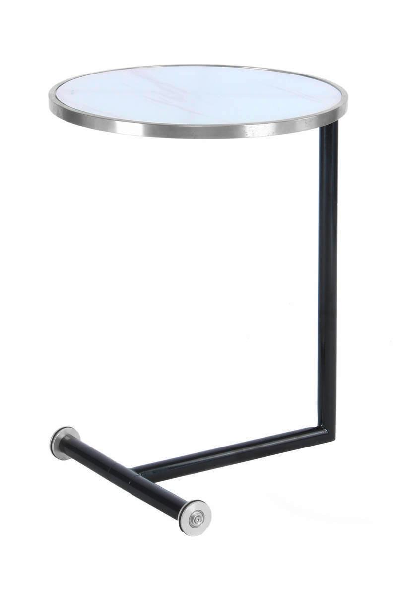 Beistelltisch Rund Servant Silberfarben/Weiß - Silberfarben/Schwarz, Basics, Glas/Metall (46/46/62cm) - Kayoom