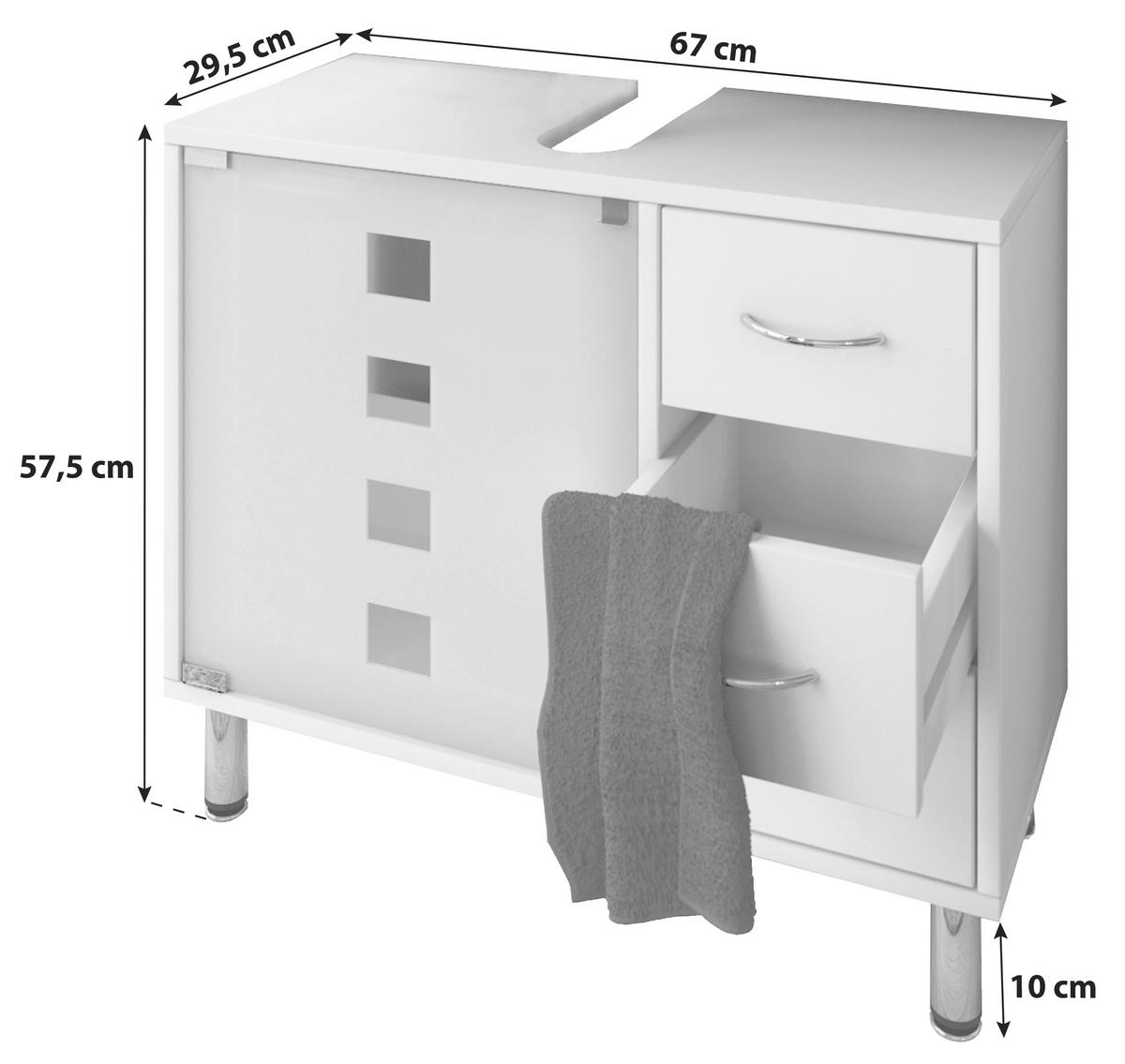 Waschbeckenunterschrank Mit Glastür Darola B: 67 Cm Weiß - Silberfarben/Weiß, KONVENTIONELL, Glas/Holzwerkstoff (67/57,5/29,5cm) - MID.YOU
